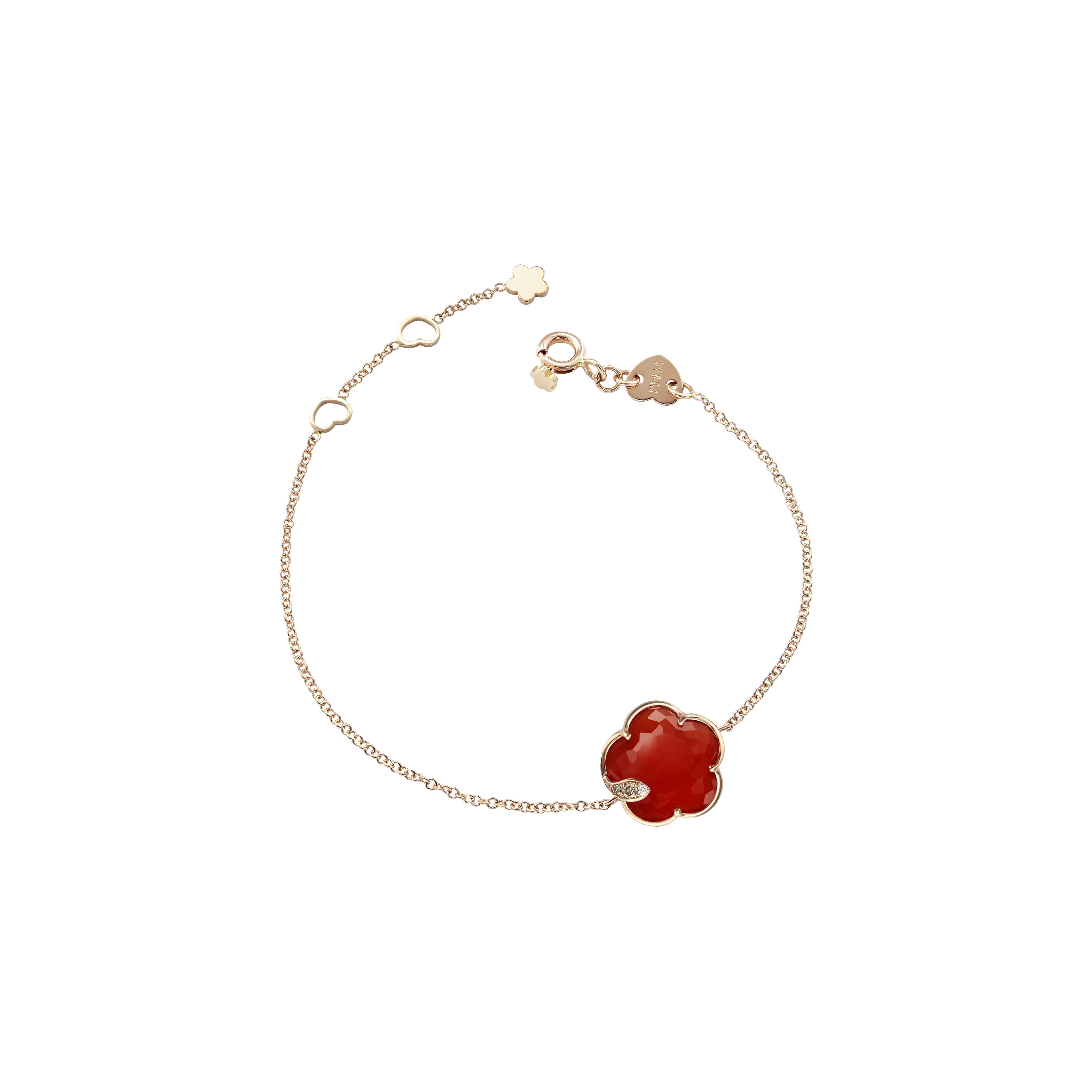 BRACCIALE PETIT JOLI IN ORO ROSA CON FIORE IN CORNIOLA ROSSA, DIAMANTI BIANCHI E DIAMANTI CHAMPAGNE - 16244R - 16244R