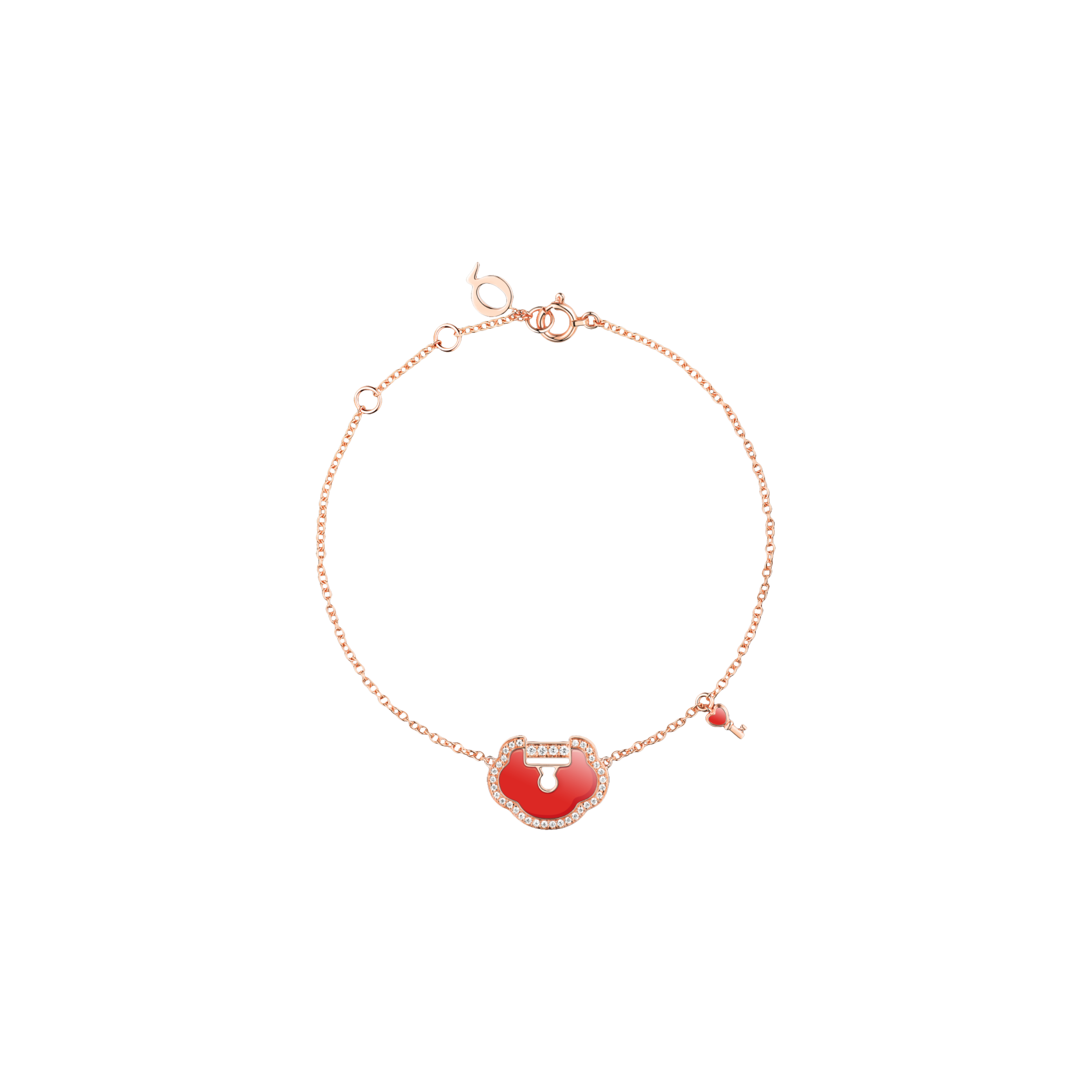 BRACCIALE YU YI LOCK IN ORO ROSA CON LUCCHETTO ROSSO PICCOLO IN AGATA E DIAMANTI - YYL-040-BL-RGDRA - YLB40ABRGRA