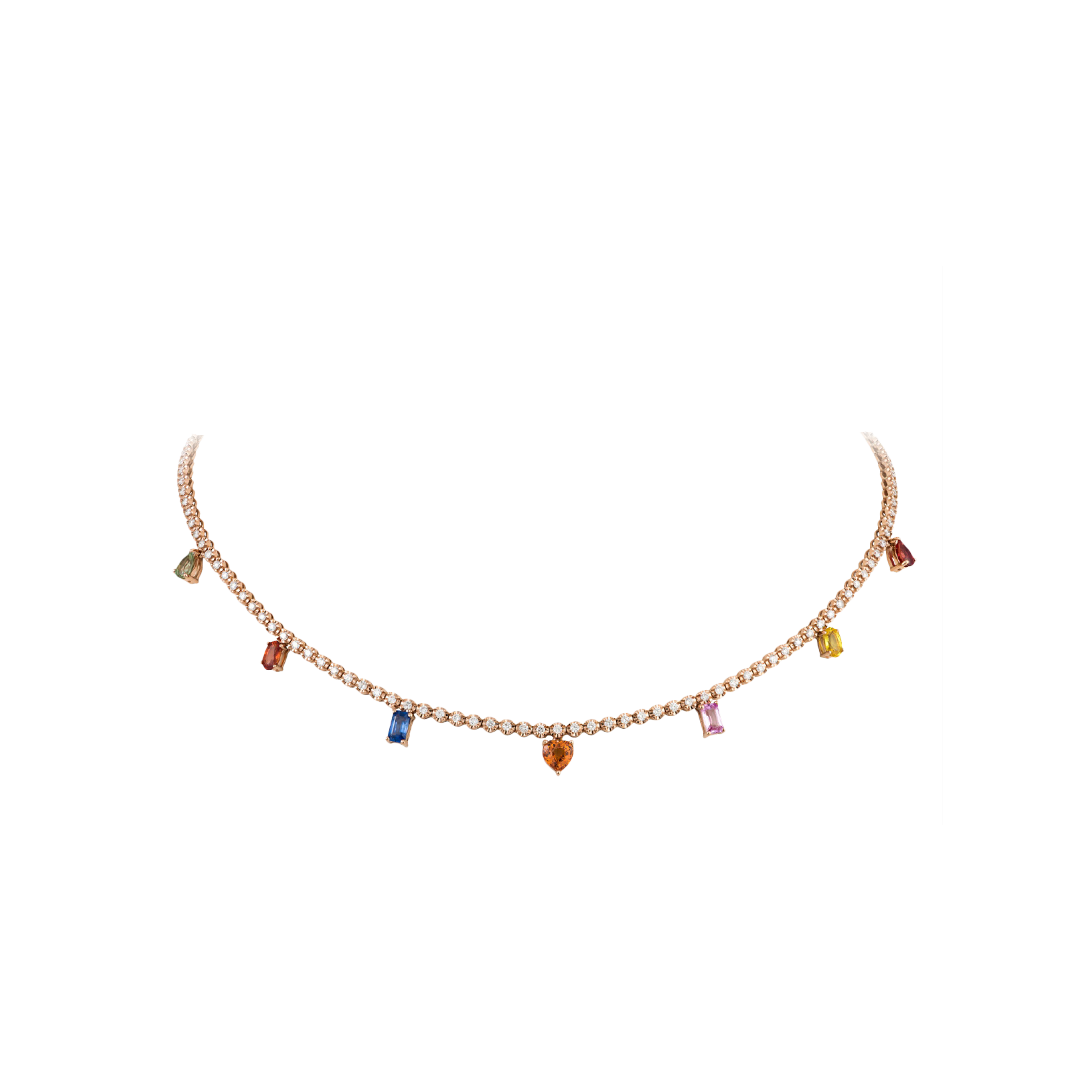 COLLANA TENNIS RAINBOW CON DIAMANTI E ZAFFIRI MULTICOLOR PENDENTI - AN3064/MCS