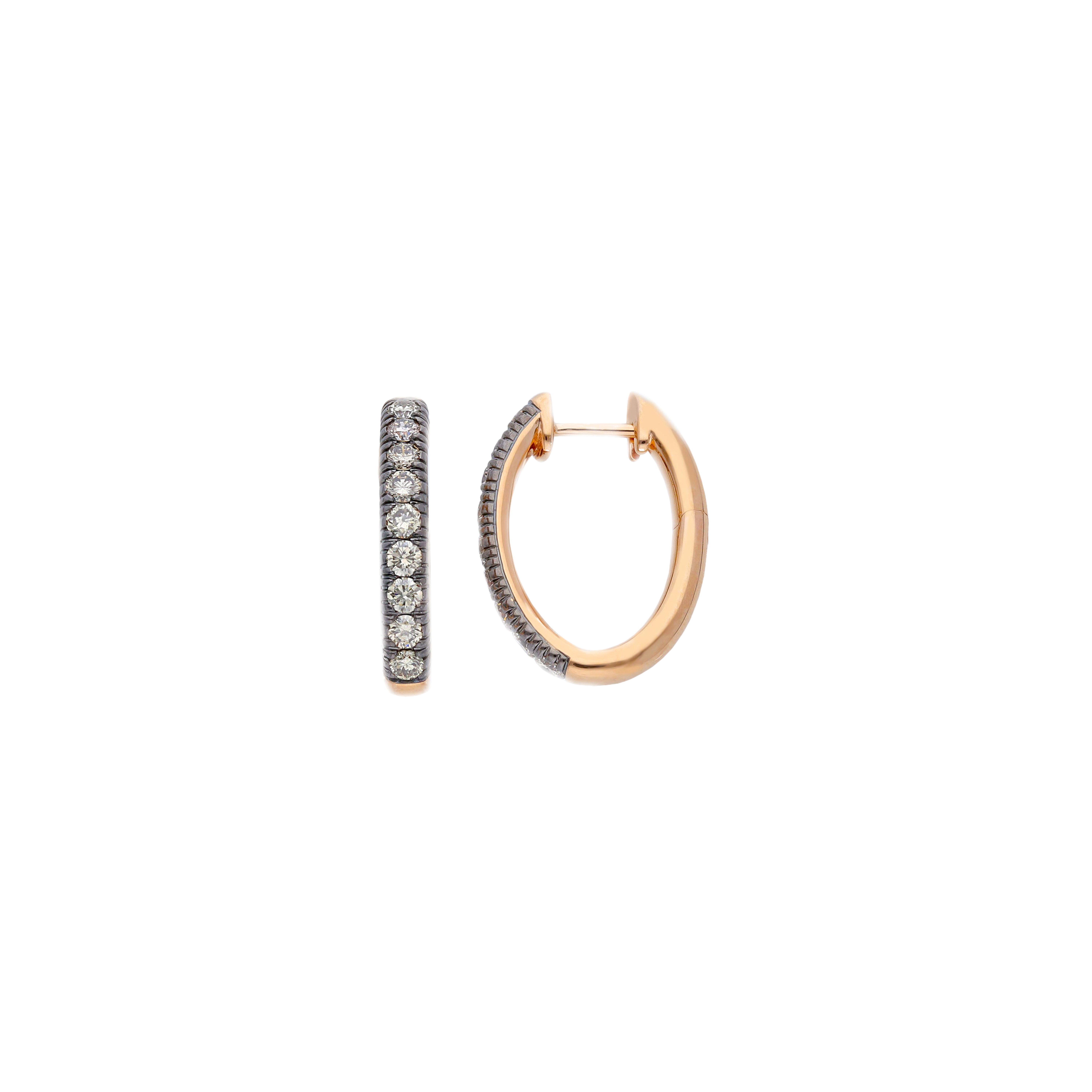 ORECCHINI A CERCHIO OVALE IN ORO ROSA E DIAMANTI BROWN - VE28786DBPS