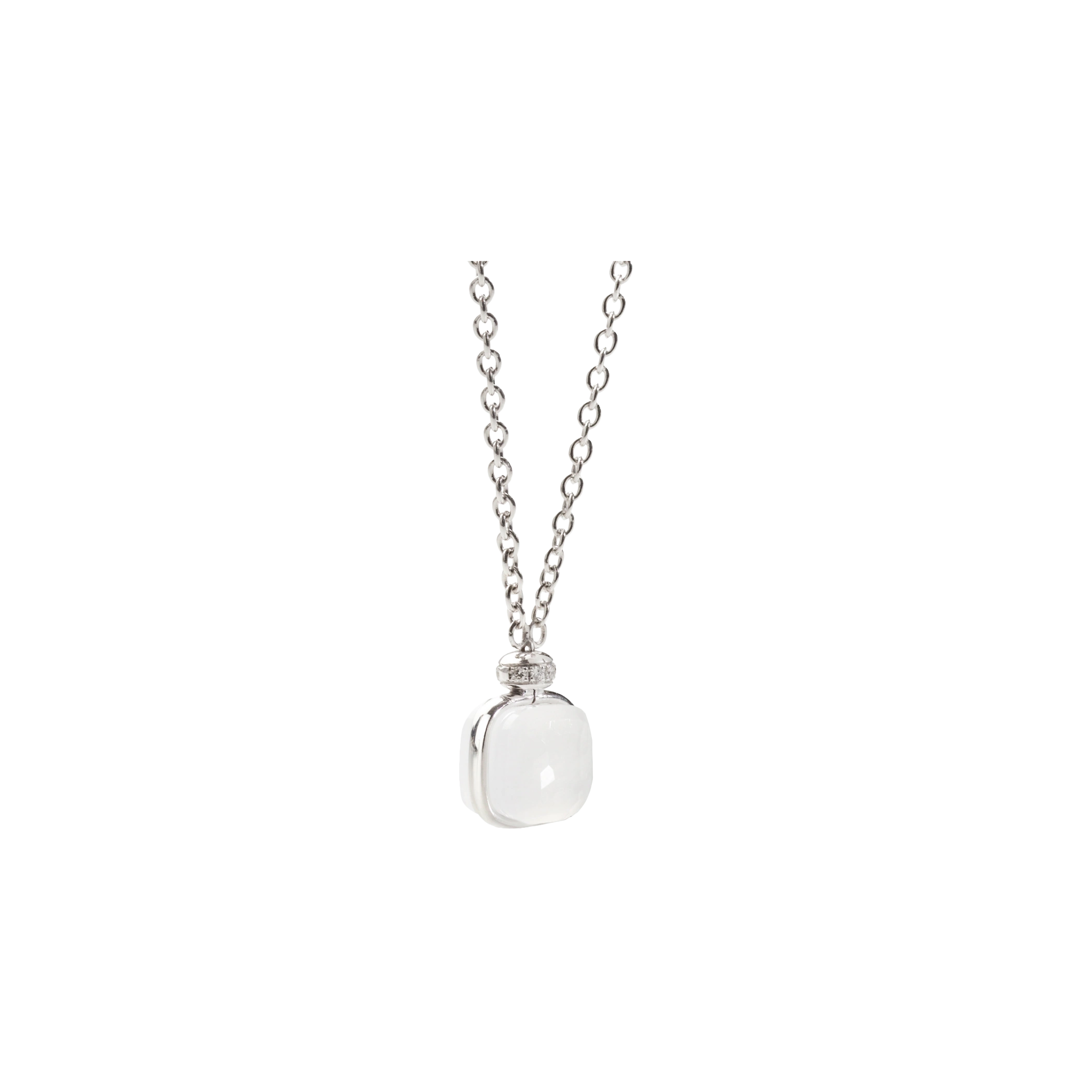 COLLANA NUDO IN ORO BIANCO CON QUARZO BIANCO MILKY E DIAMANTI - PCC2030UWWHRB0QLT