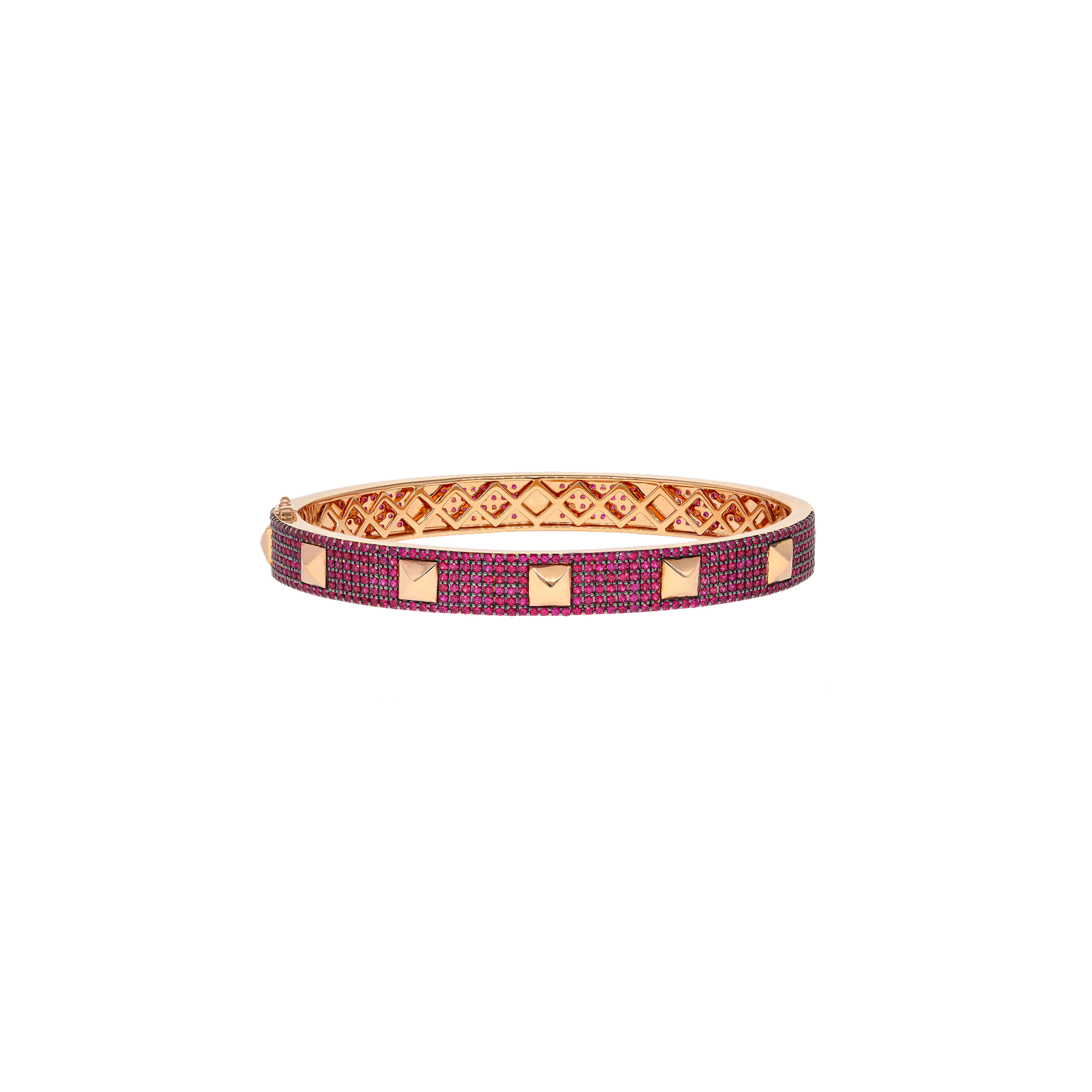 BRACCIALE  RIGIDO PIRAMIDI IN ORO ROSA CON PAVÉ DI RUBINIMISURA 56x44 - VB28817RUP