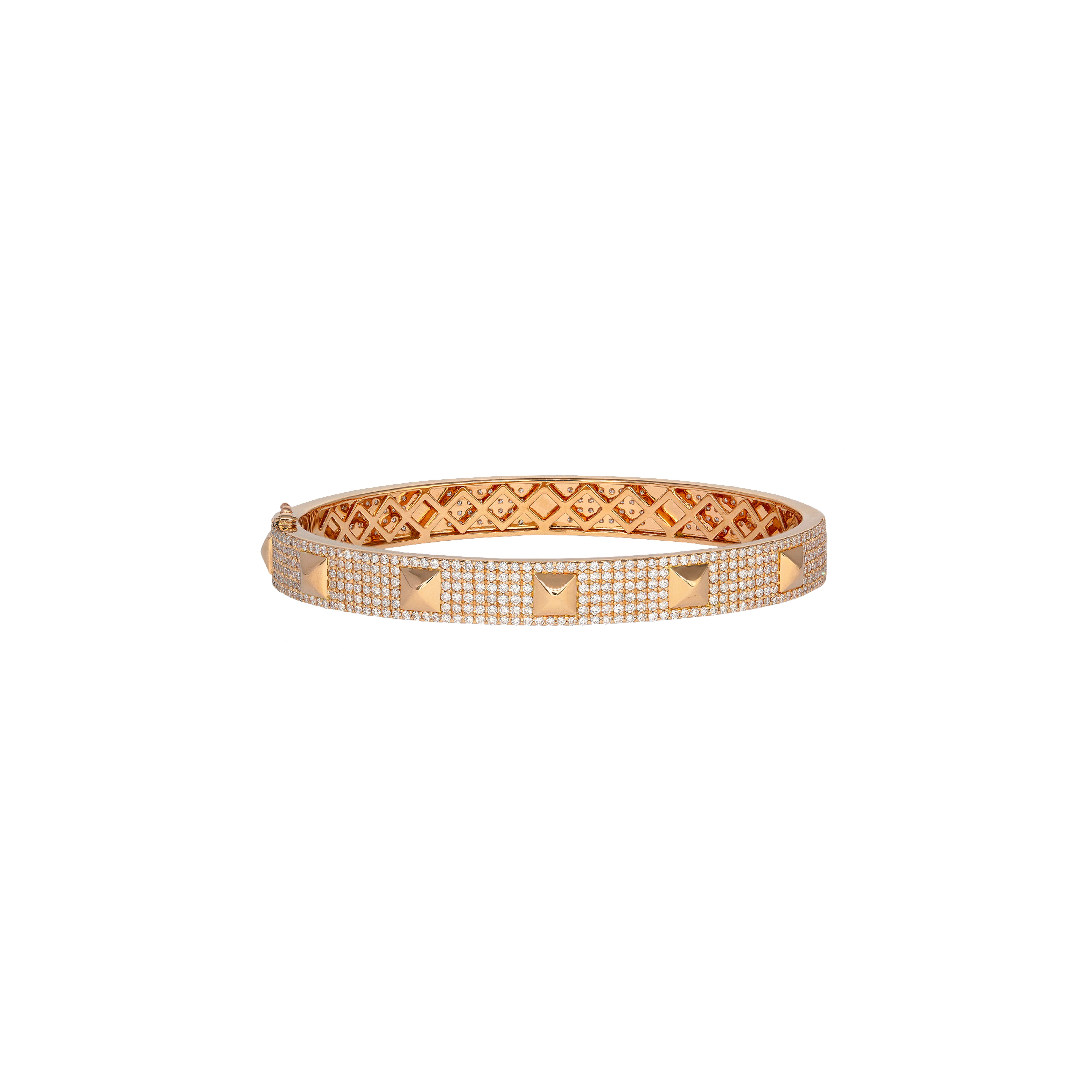 BRACCIALE PIRAMIDI RIGIDO IN ORO ROSA CON PAVÈ DI DIAMANTI - VB28817DP