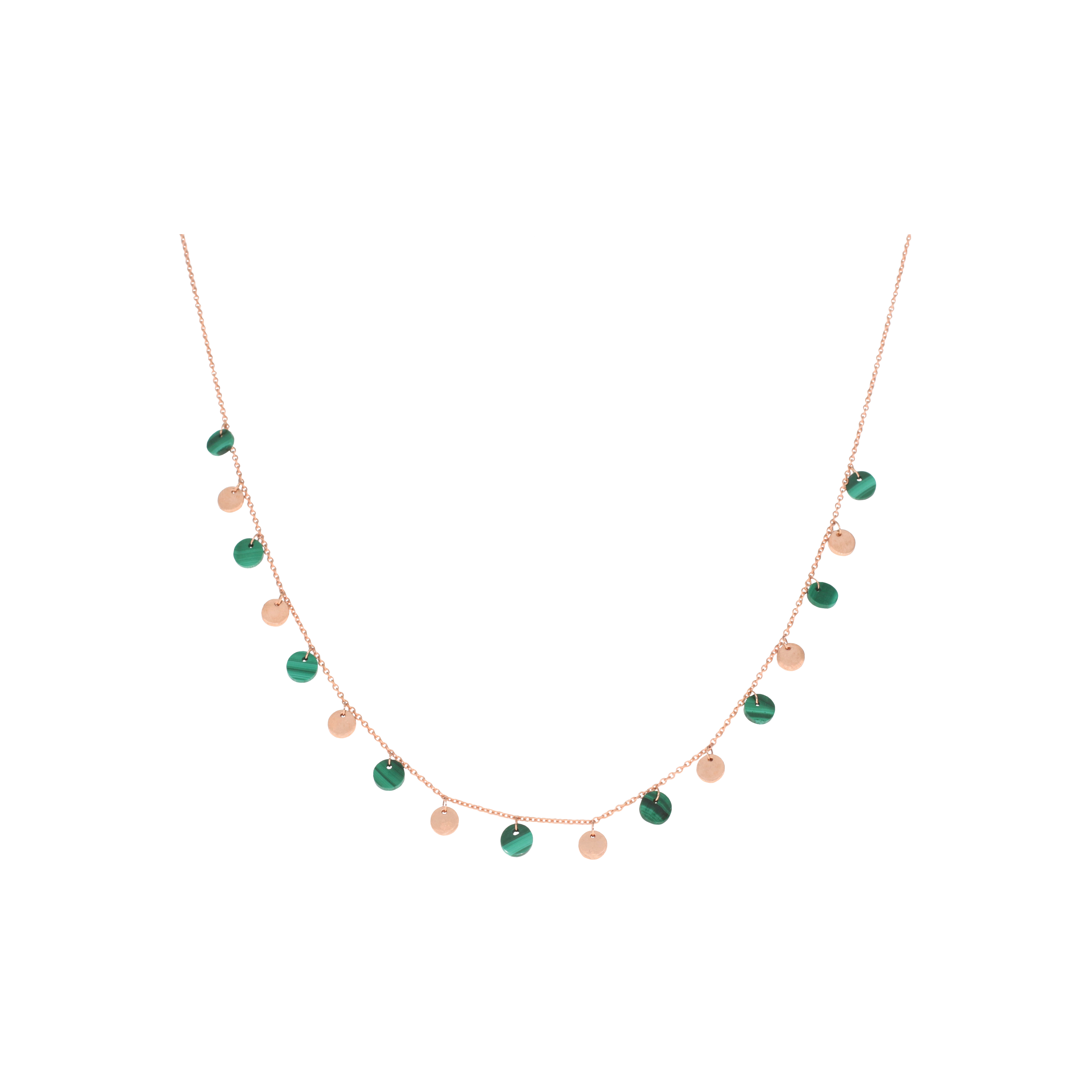 COLLANA PAILLETTES IN ORO ROSA E MALACHITE - C082/3-MA