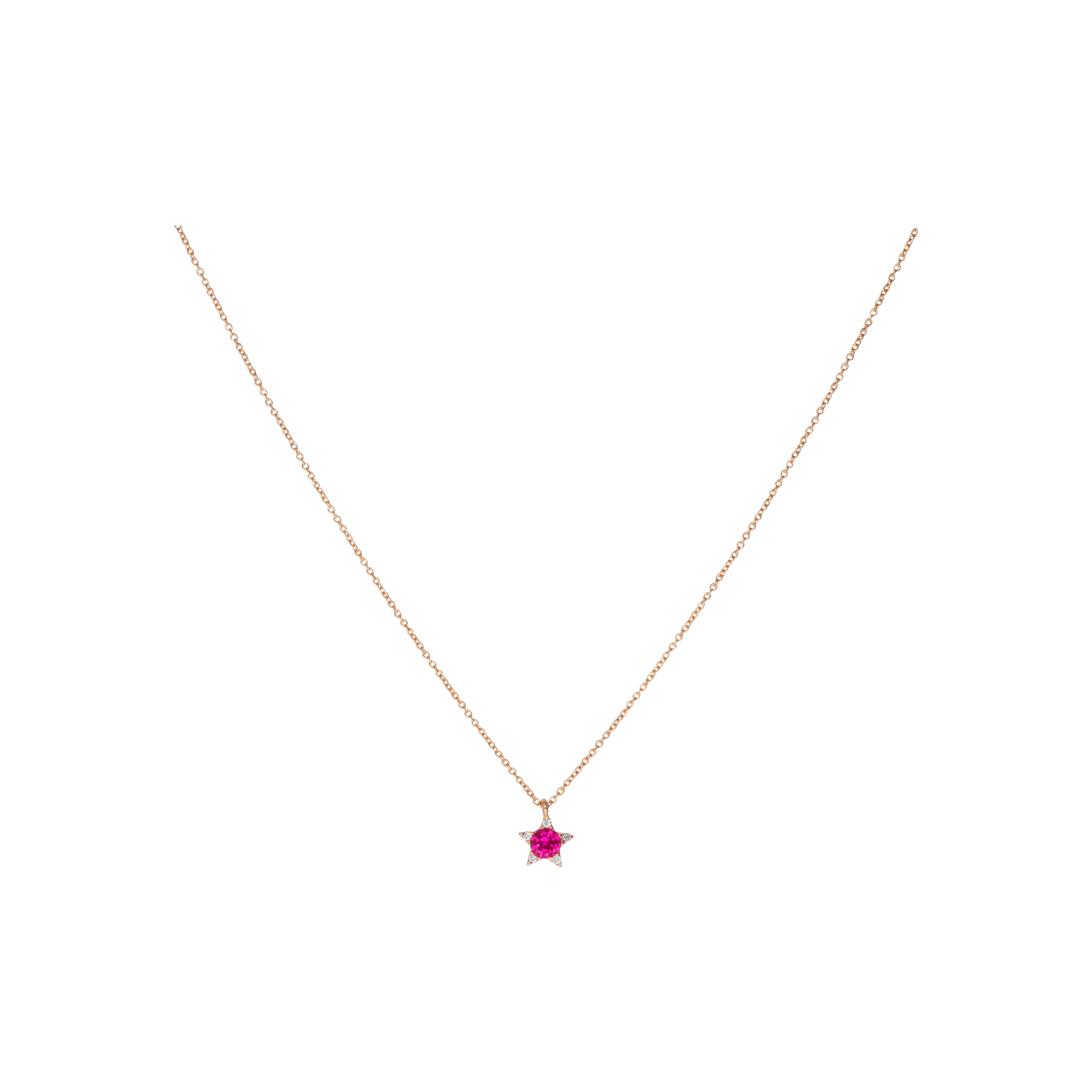 COLLANA STELLA IN ORO ROSA CON RUBINO E DIAMANTI - C078/2-RB