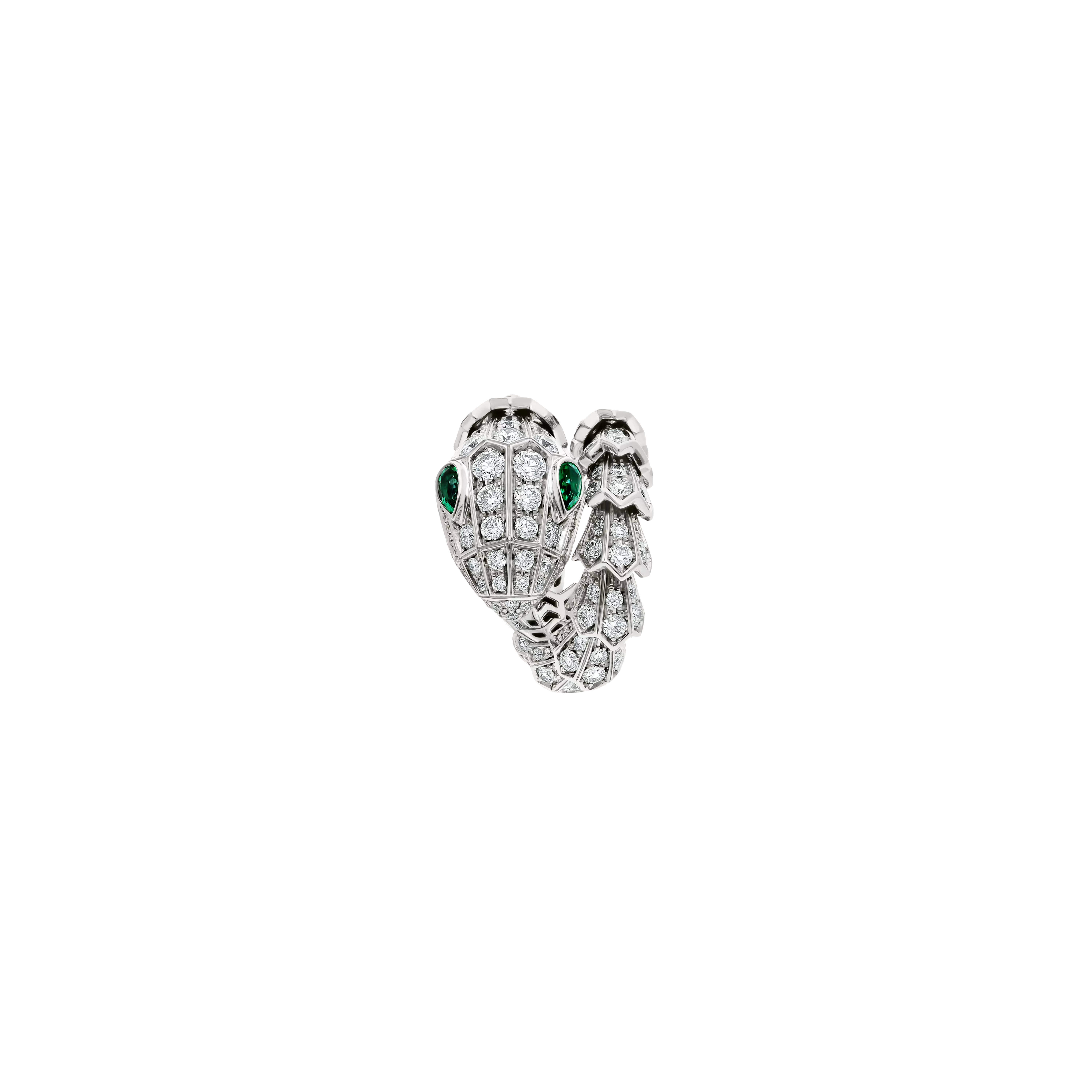 ANELLO SERPENTI IN ORO BIANCO CON PAVÉ DI DIAMANTI E SMERALDI - AN858323 - AN858323