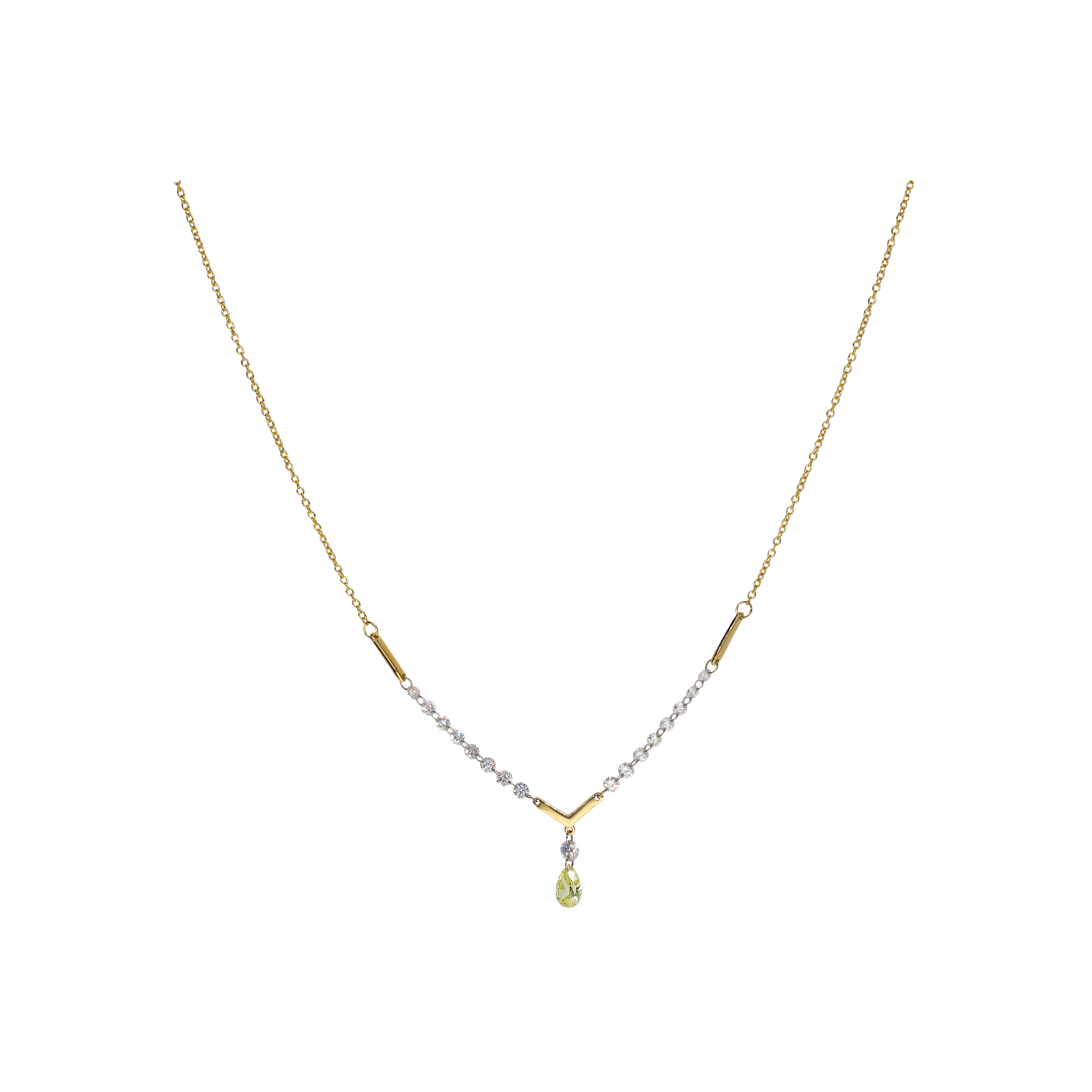 COLLANA IN ORO GIALLO CON DIAMANTI BIANCHI E DIAMANTE GOCCIA FANCY YELLOW - C069/32/2