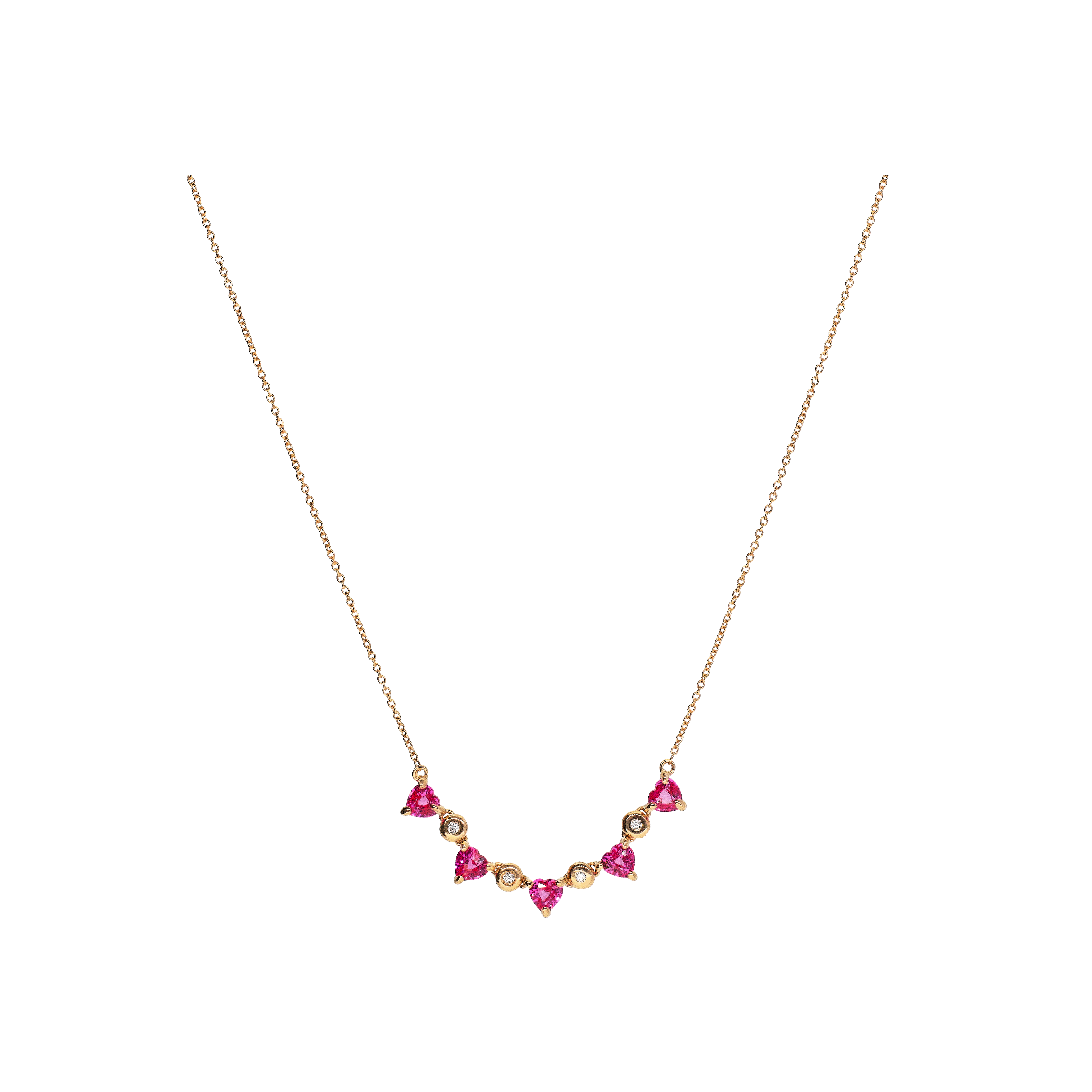 COLLANA IN ORO ROSA CON CUORI IN ZAFFIRI ROSA E  DIAMANTI - C069/4-ZR