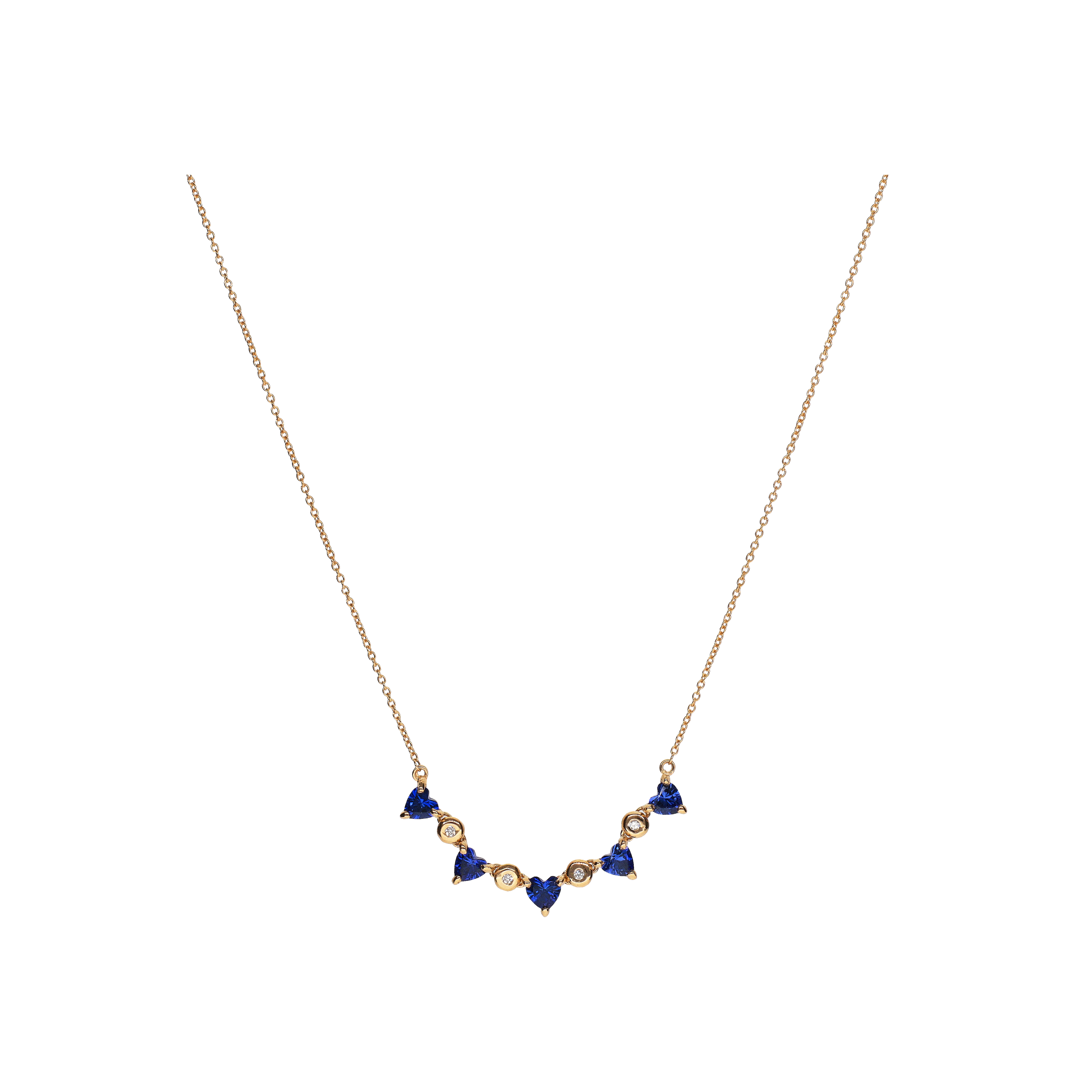 COLLANA IN ORO ROSA CON CUORI IN ZAFFIRI BLU E  DIAMANTI - C069/4-ZB