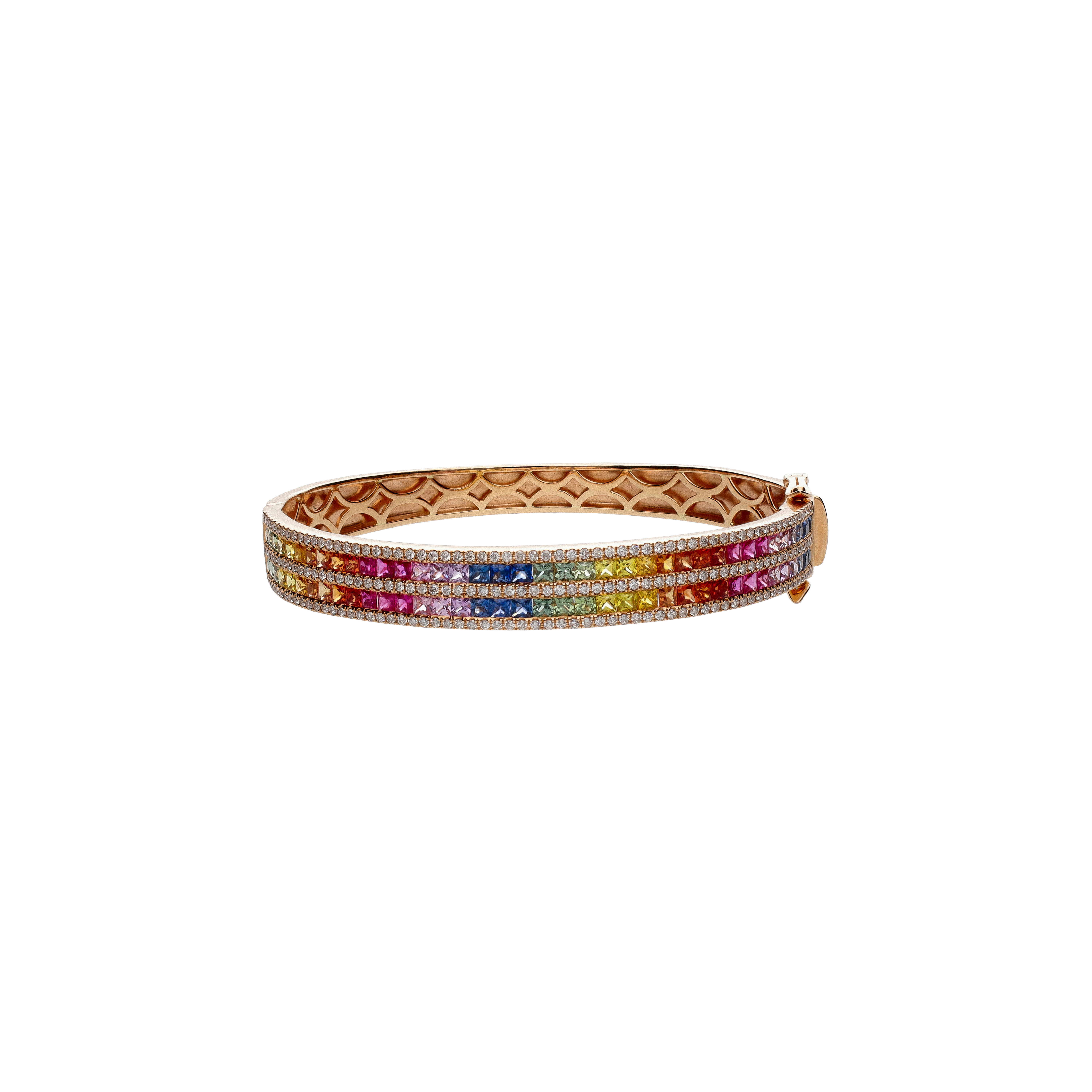 BRACCIALE RIGIDO RAINBOW IN ORO ROSA CON DIAMANTI E ZAFFIRI MULTICOLOR - KB1112/MS