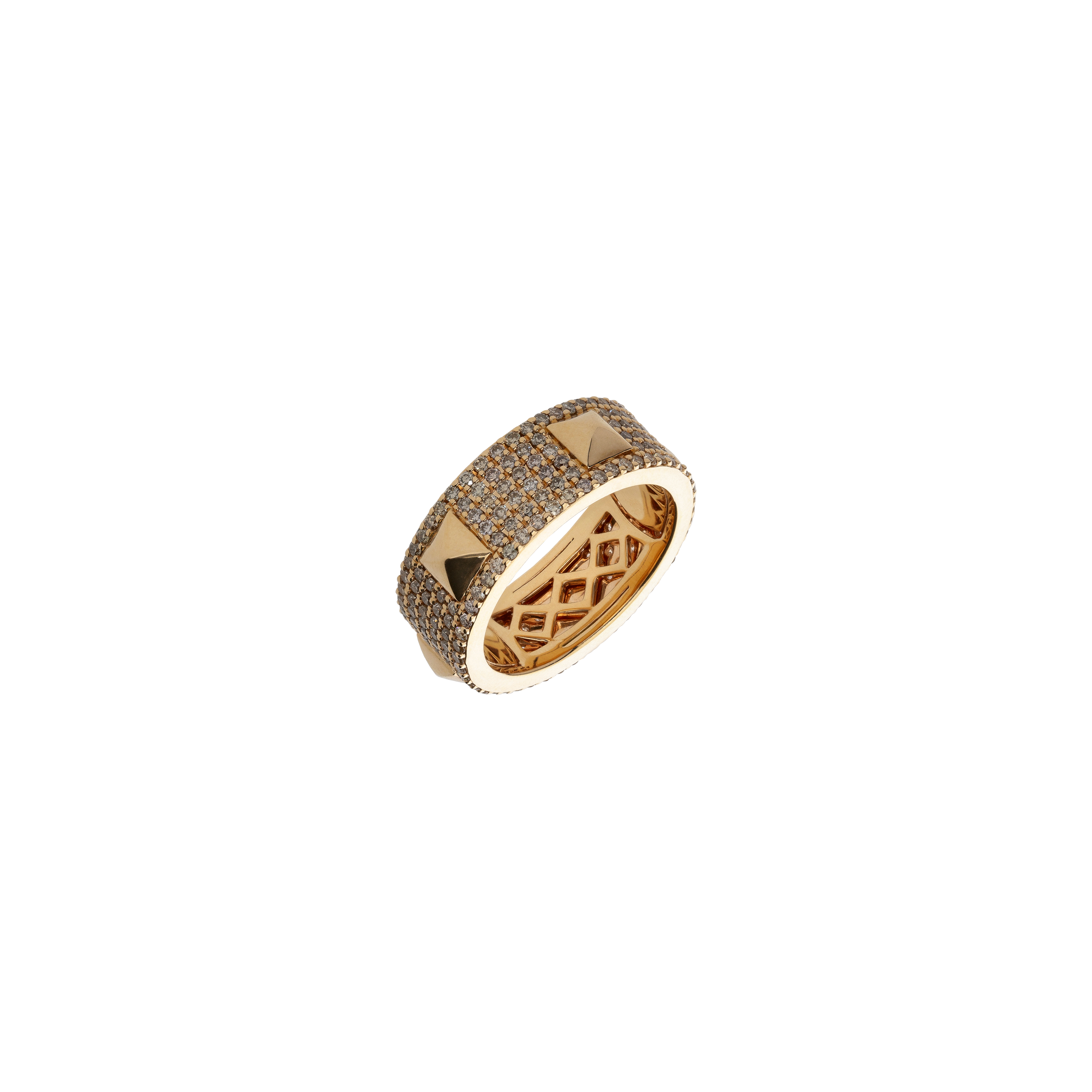 ANELLO PIRAMIDI A FASCIA IN ORO ROSA E DIAMANTI BROWN - VR28816DBP