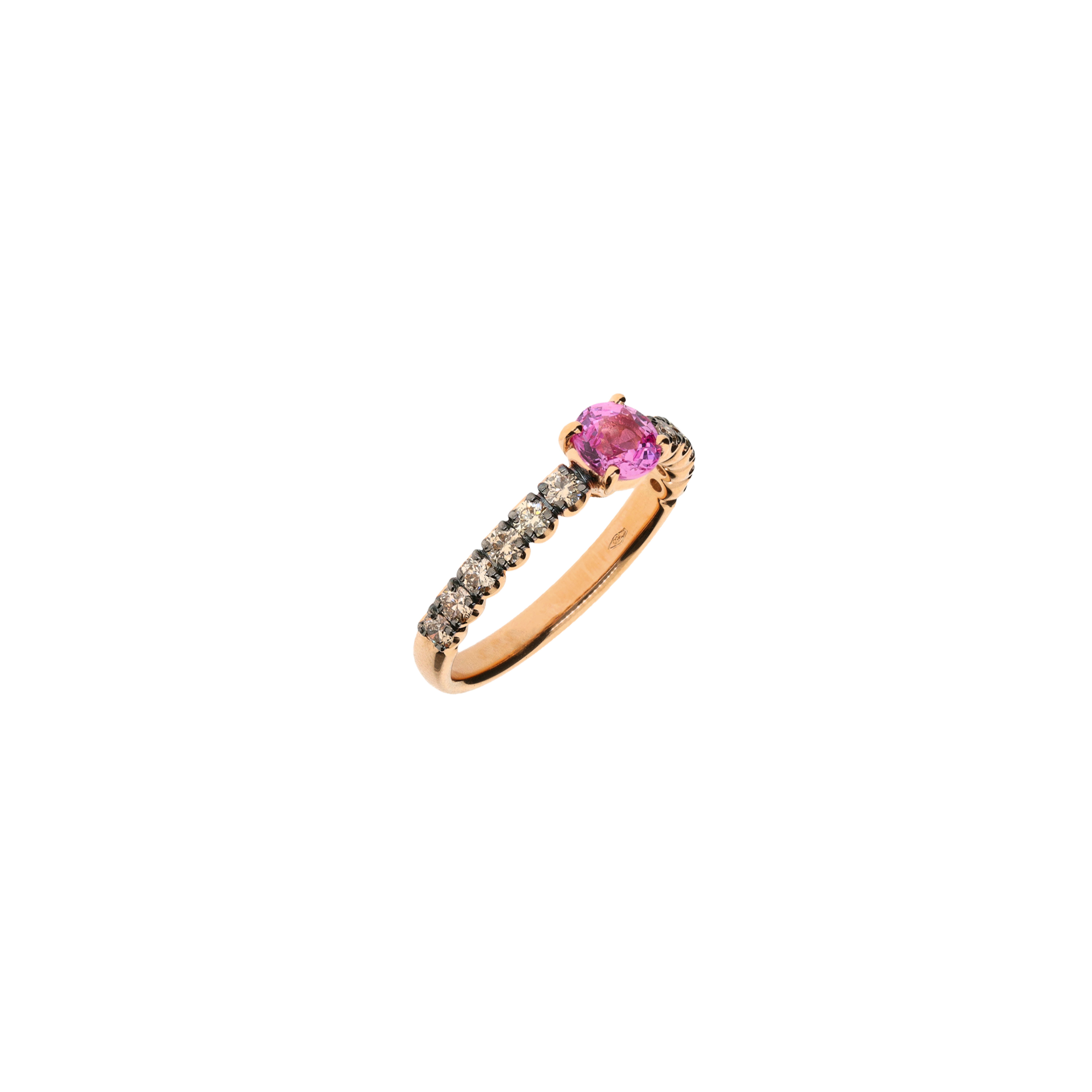 ANELLO IN ORO ROSA CON ZAFFIRO ROSA E DIAMANTI BROWN TAGLIO BRILLANTE - FA1141R008002N