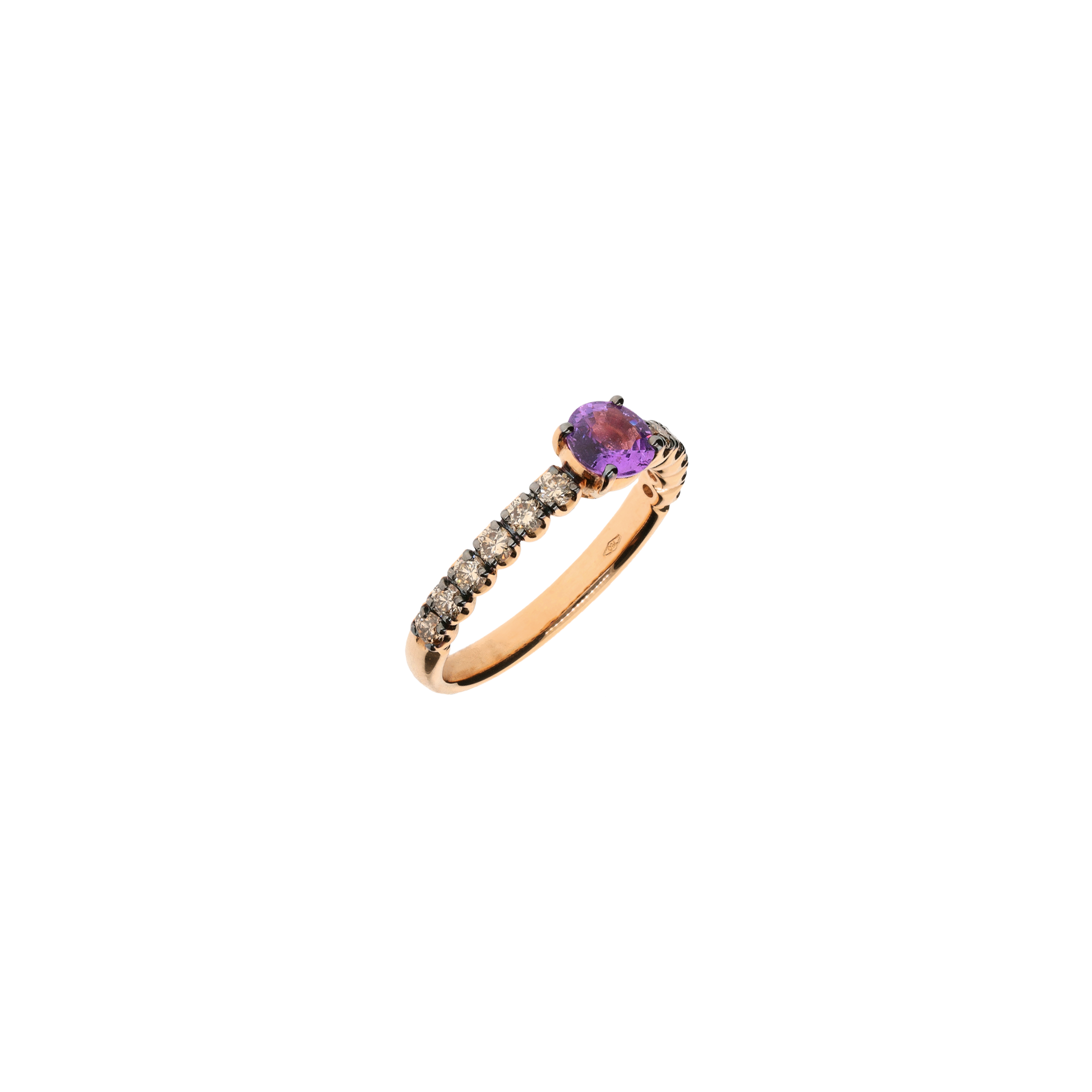 ANELLO IN ORO ROSA CON ZAFFIRO VIOLA  E DIAMANTI BROWN - FA1142R011002N