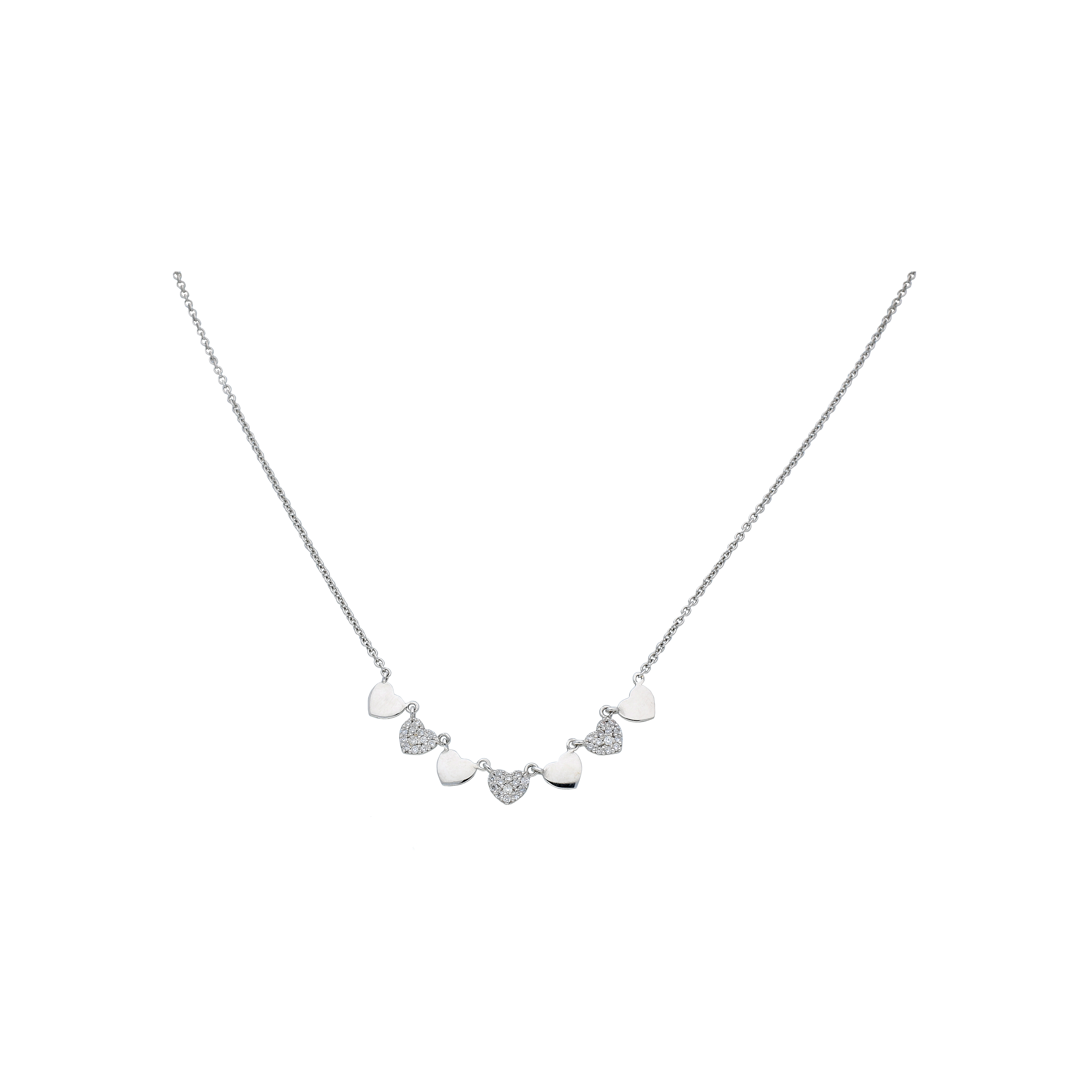 COLLANA GIROCOLLO CUORI IN ORO BIANCO CON DIAMANTI