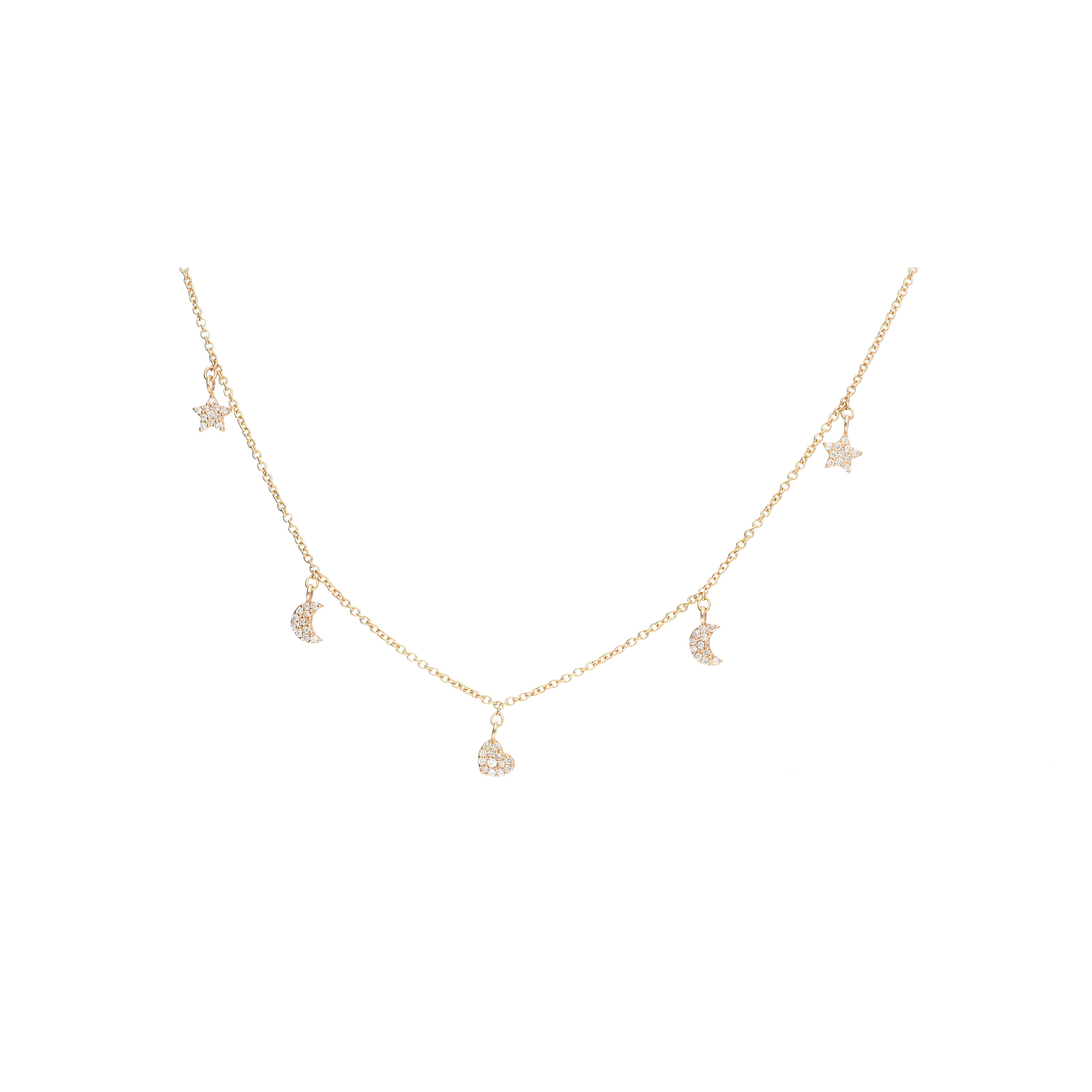 Collana Charms in oro rosa e diamanti bianchi