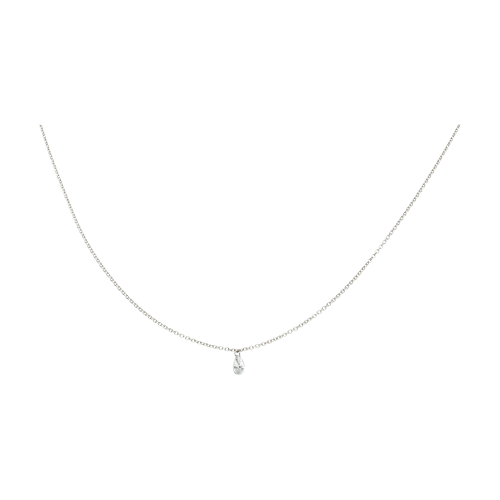 Collana Solitario diamante taglio goccia e catena in oro bianco - C058/1-0,15