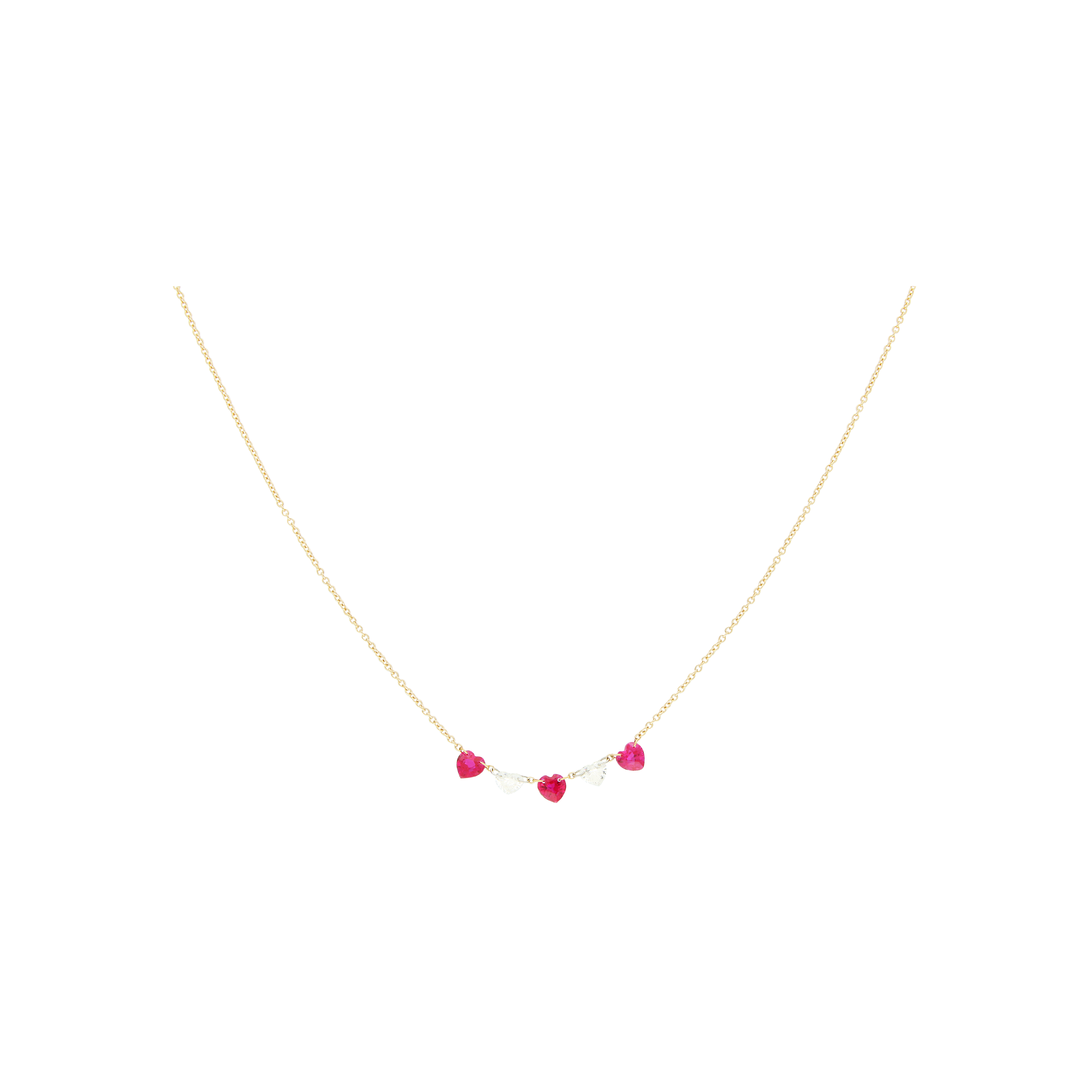 GIROCOLLO IN ORO ROSA CON CUORI DIAMANTI E RUBINI