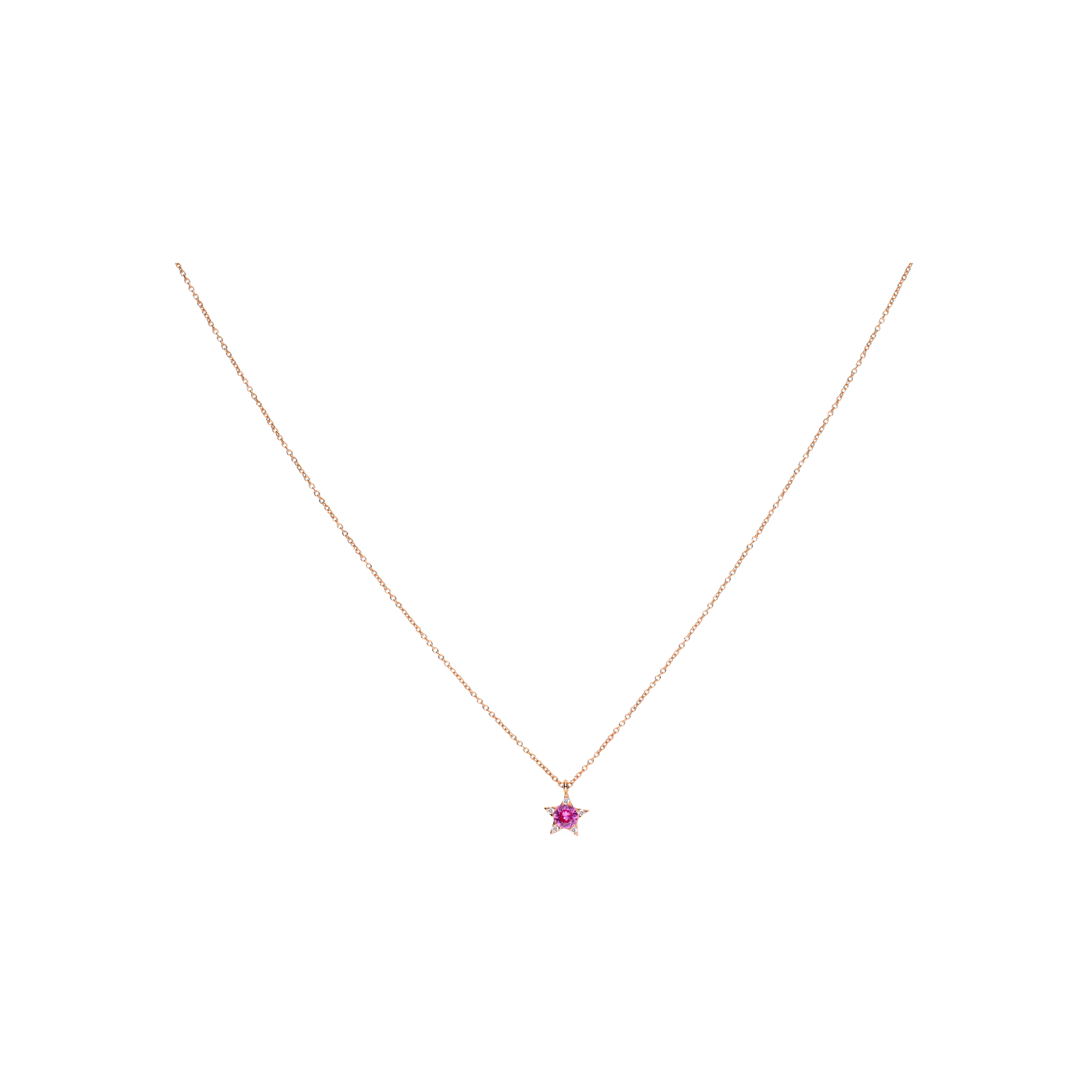 COLLANA STELLA IN ORO ROSA CON ZAFFIRO ROSA E DIAMANTI - C078/2-ZR