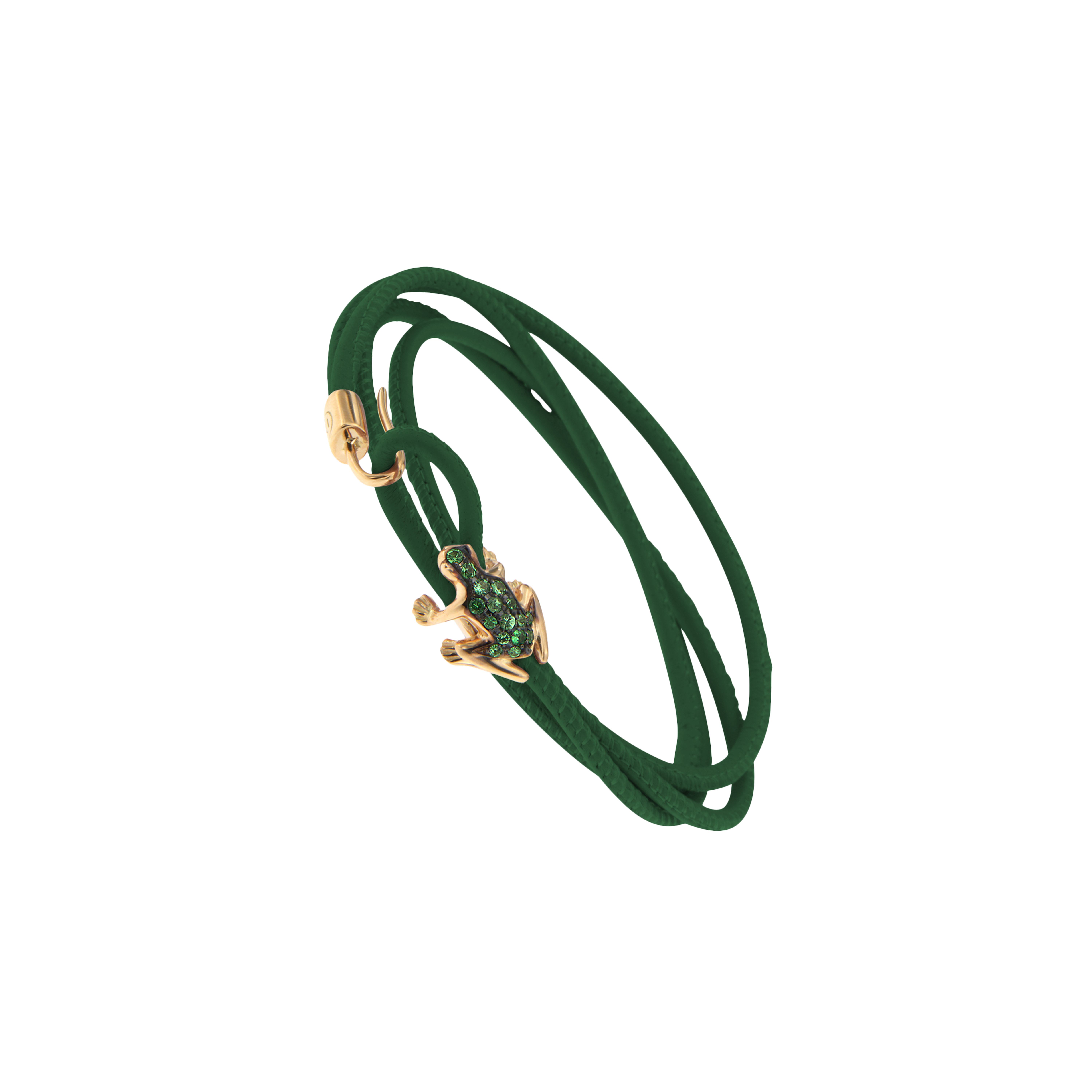 BRACCIALE HAPPY FROG IN PELLE VERDE, ORO ROSA E SMERALDI - DHF12BRRNSMXV - DHF12BRRNSMXV