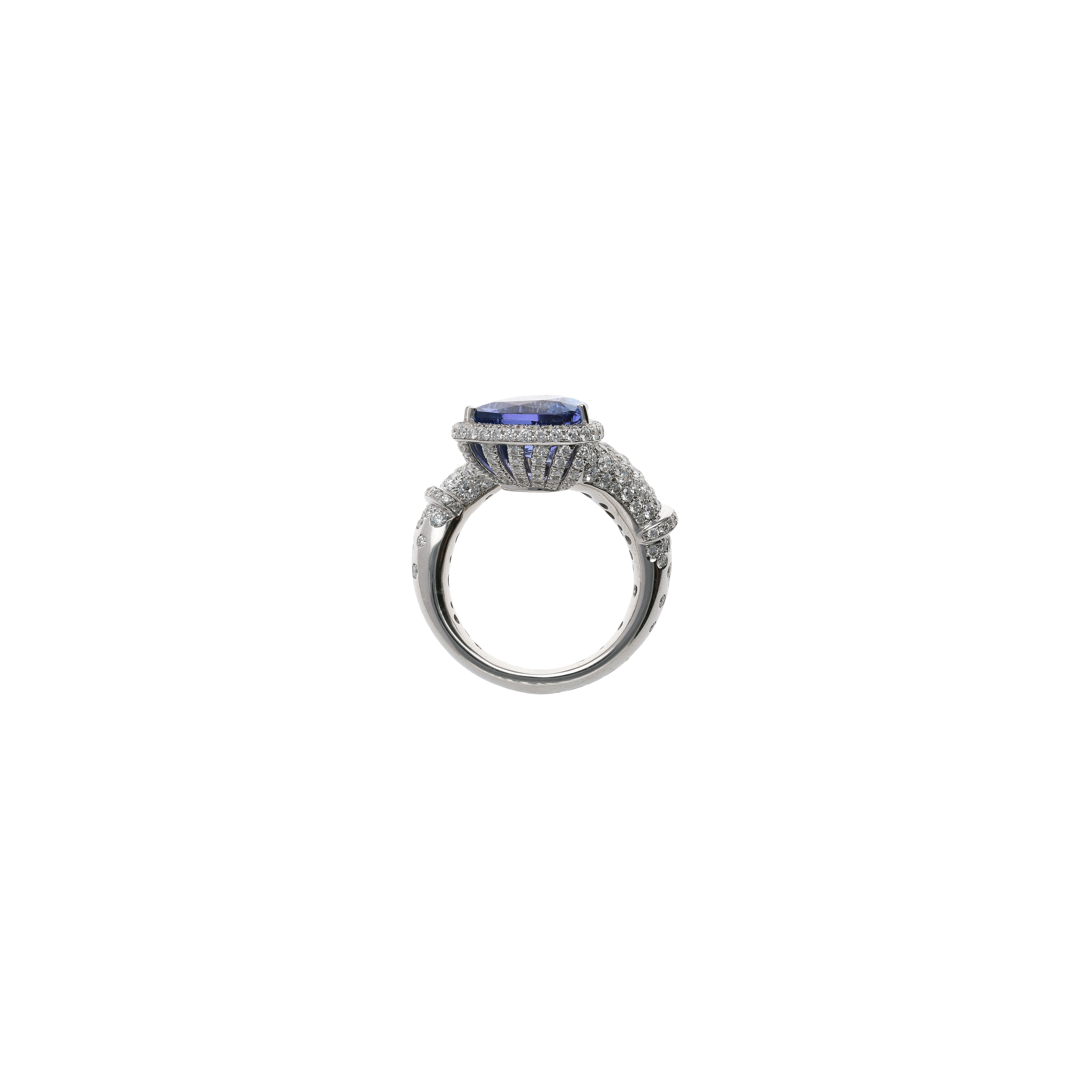 ANELLO IN ORO BIANCO CON TANZANITE CUORE E PAVE' DI DIAMANTI - PU4800A