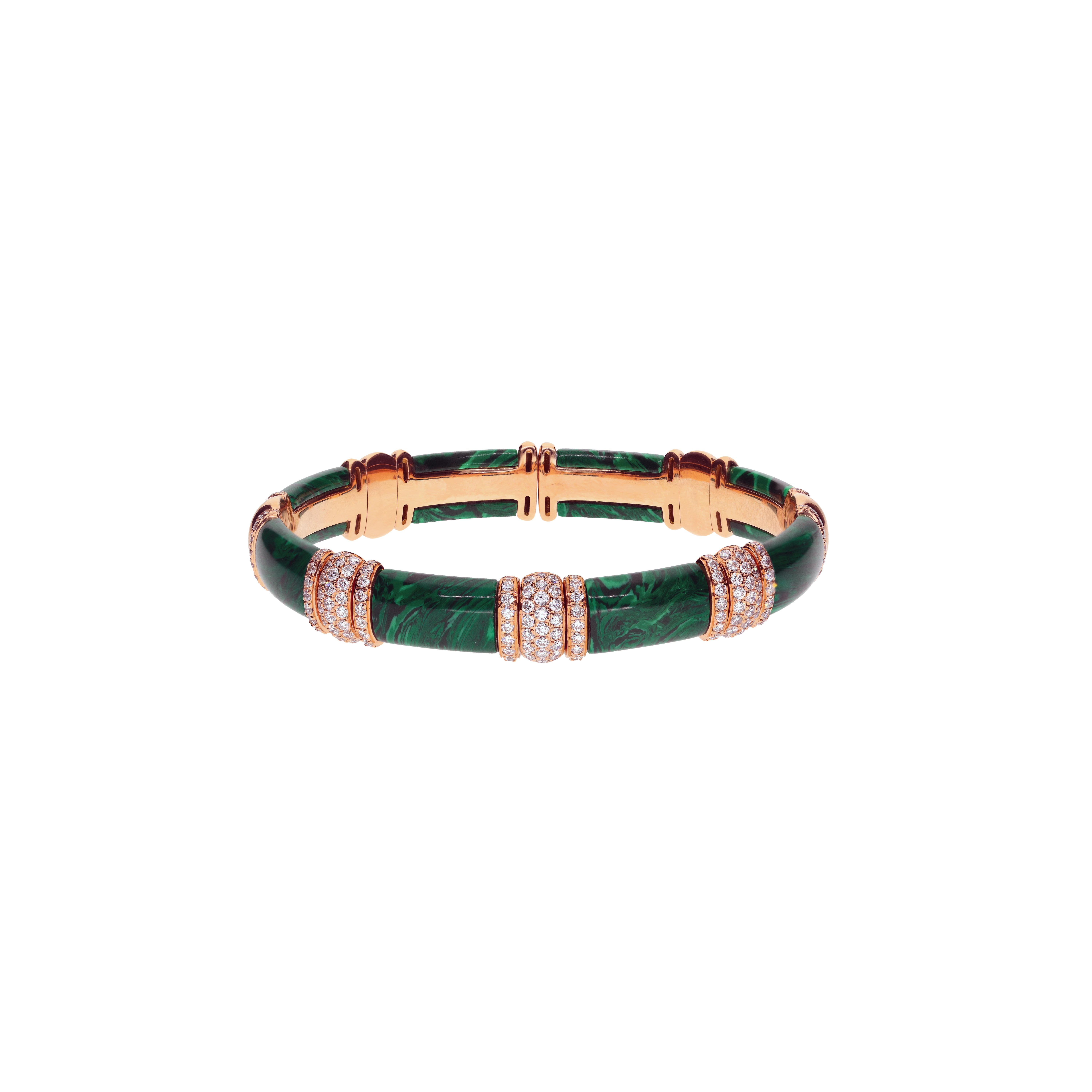 BRACCIALE RIGIDO IN ORO ROSA CON DIAMANTI E MALACHITE - PU4709M