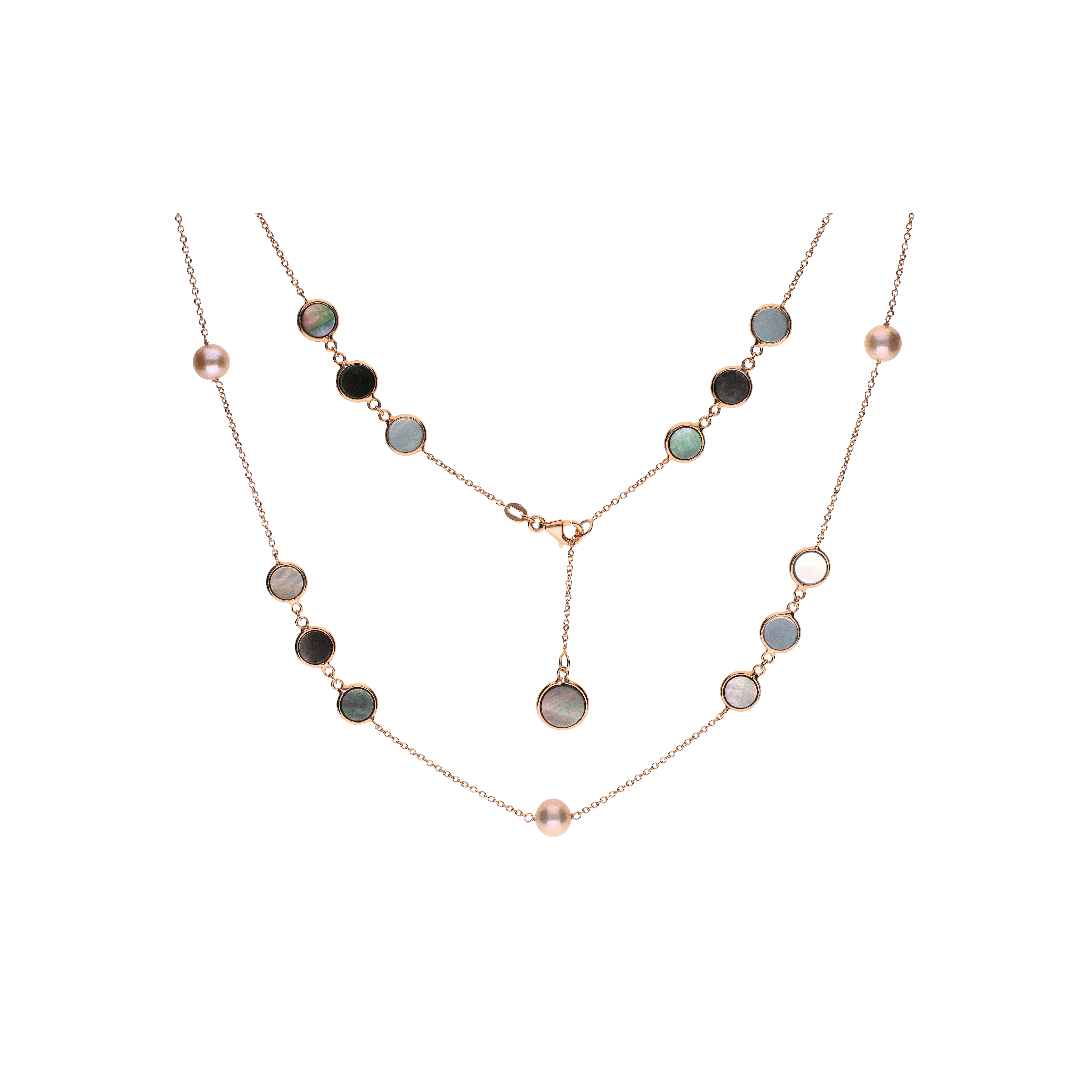 COLLANA LUNGA IN ORO ROSA CON PERLE E MADREPERLA - 0002121N00