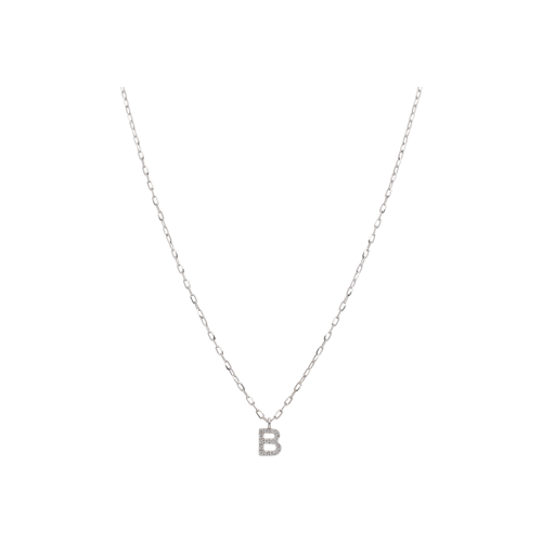 COLLANA ORO BIANCO CON CIONDOLO LETTERA B IN DIAMANTI TAGLIO BRILLANTE - BACO0025