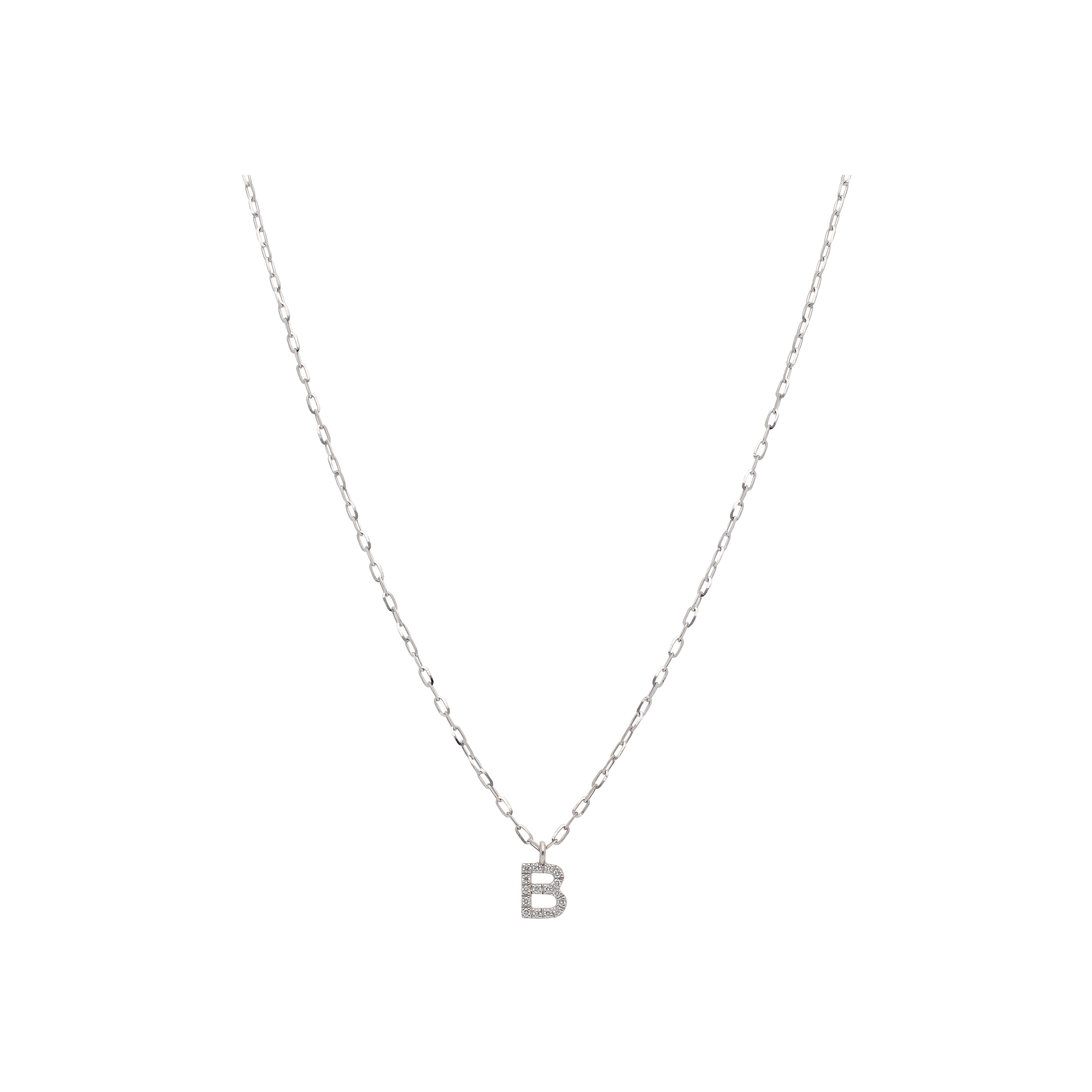 COLLANA ORO BIANCO CON CIONDOLO LETTERA B IN DIAMANTI TAGLIO BRILLANTE - BACO0025