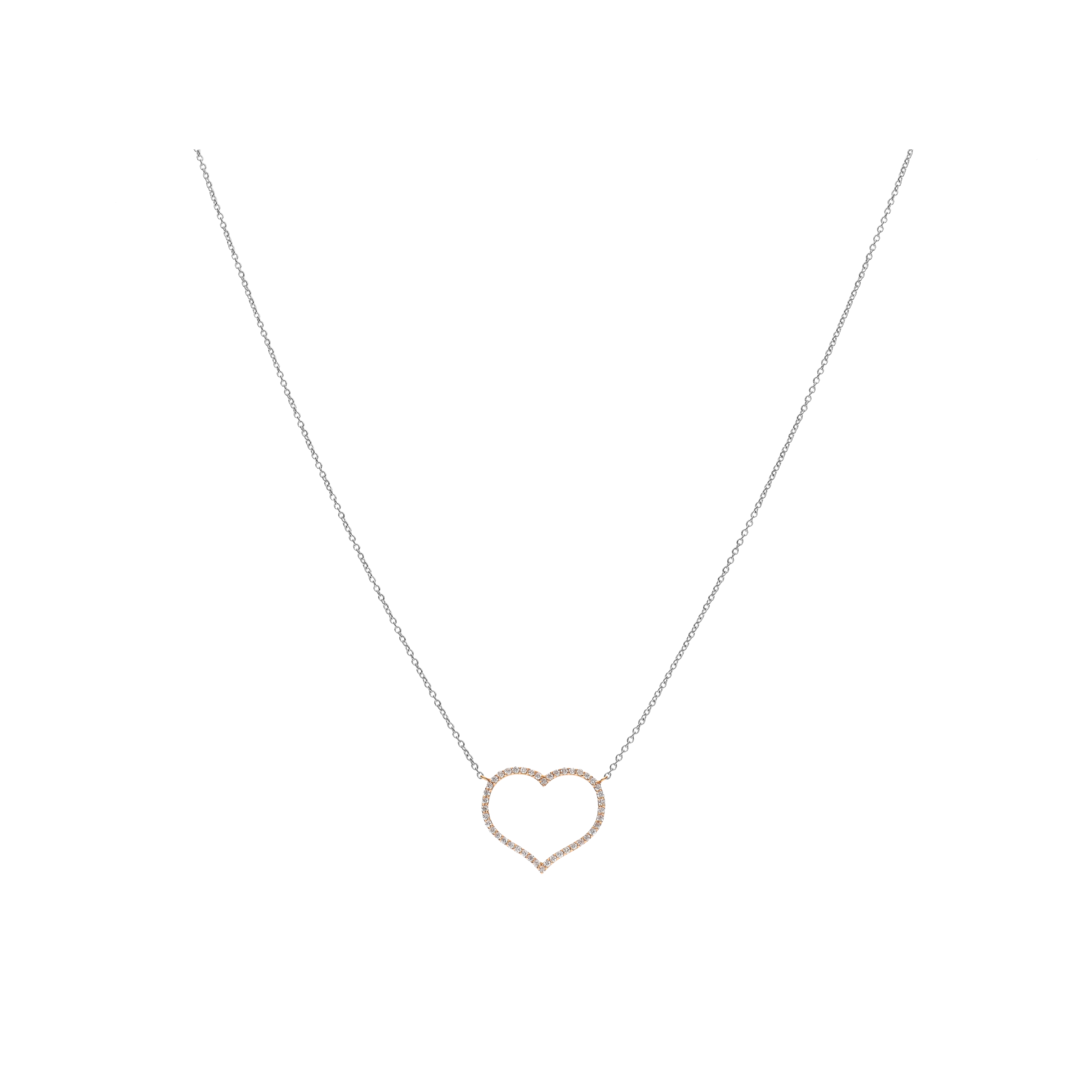 COLLANA IN ORO BIANCO  CON CUORE SHILHOUETTE IN ORO ROSA E PAVÉ DI DIAMANTI - C081/4-OB