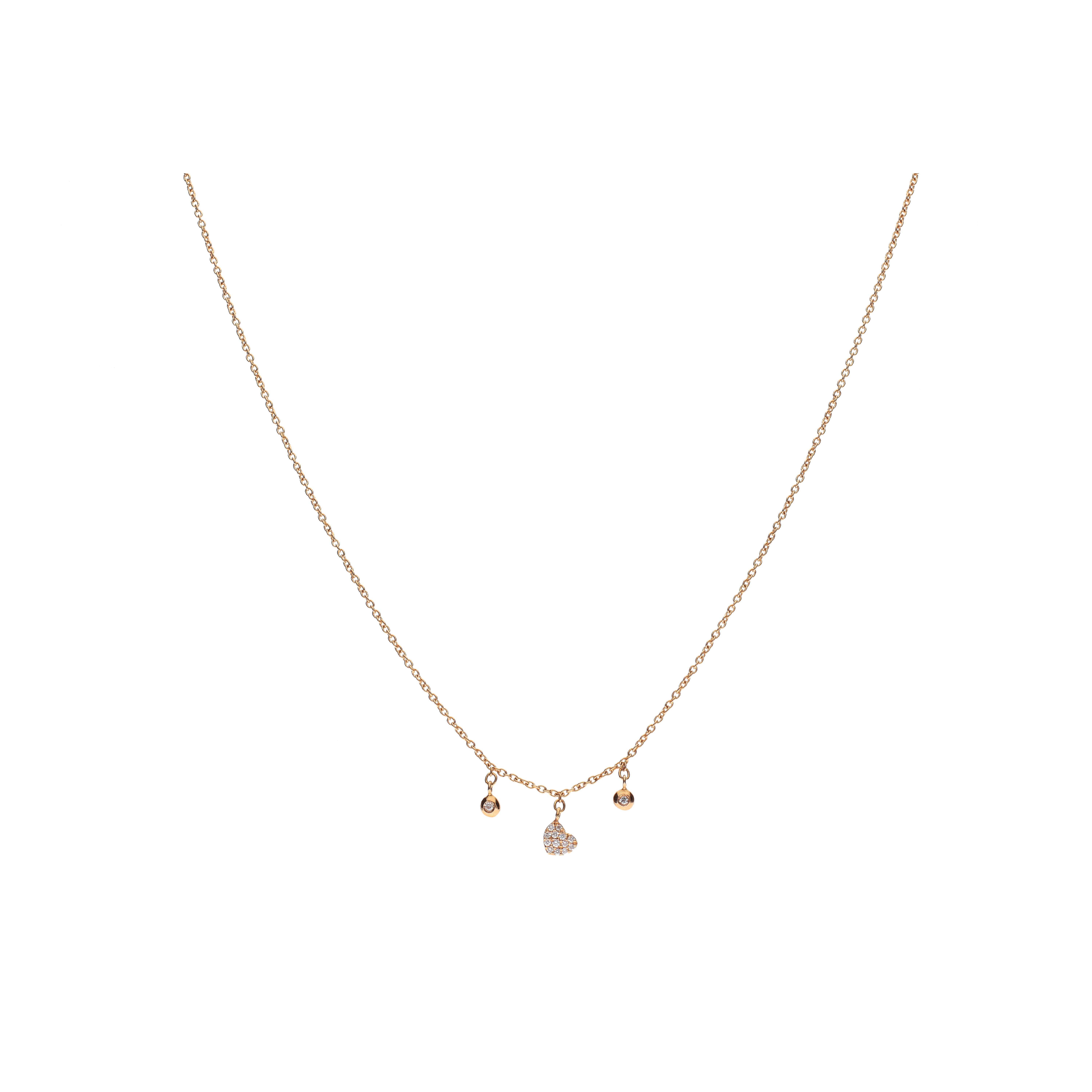 COLLANA IN ORO ROSA  CUORE CON PAVÉ DI DIAMANTI E DIAMANTI PENDENTI - C054/23