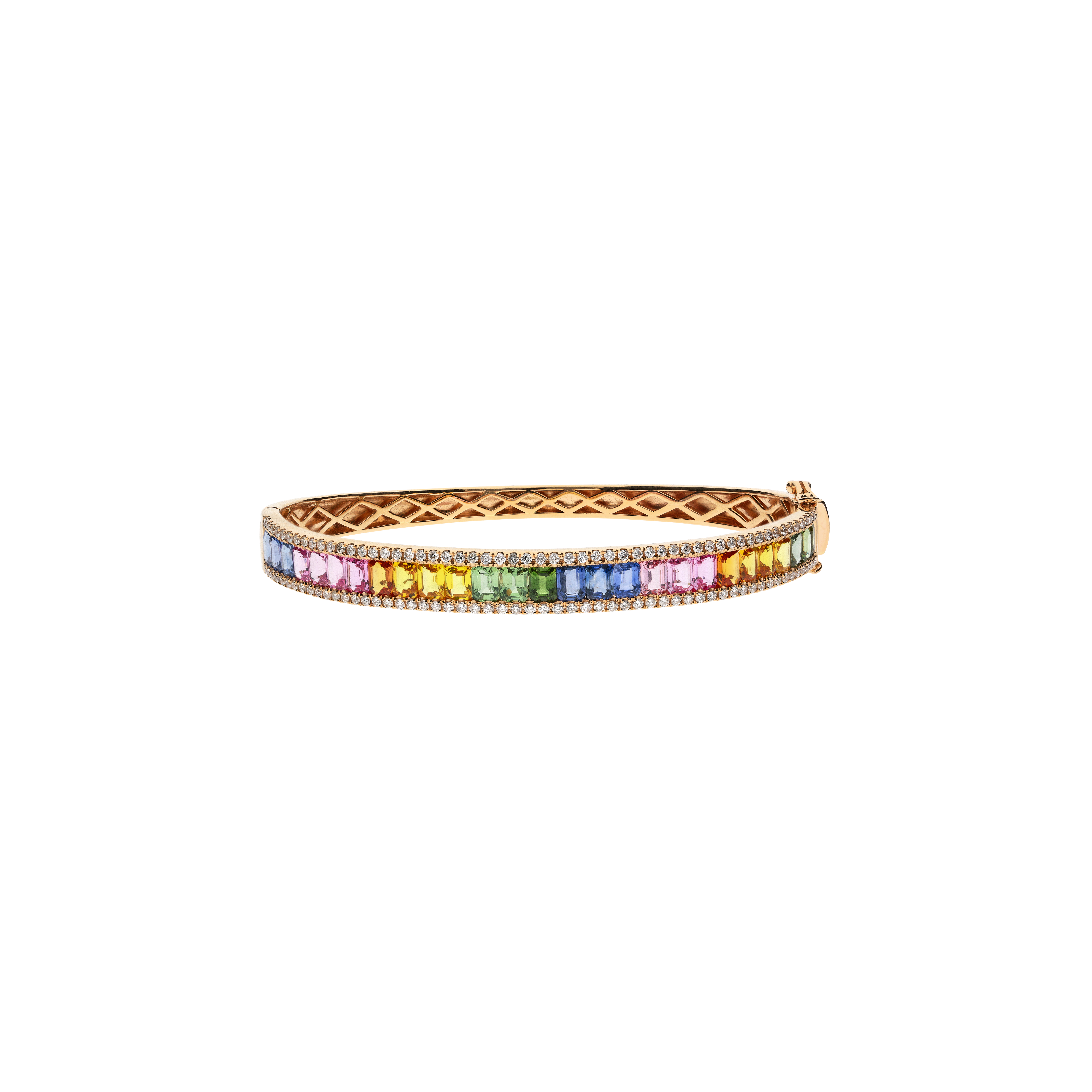 BRACCIALE RAINBOW DEMI-TENNIS IN ORO ROSA CON ZAFFIRI MULTICOLOR E DIAMANTI - KB1046/MS