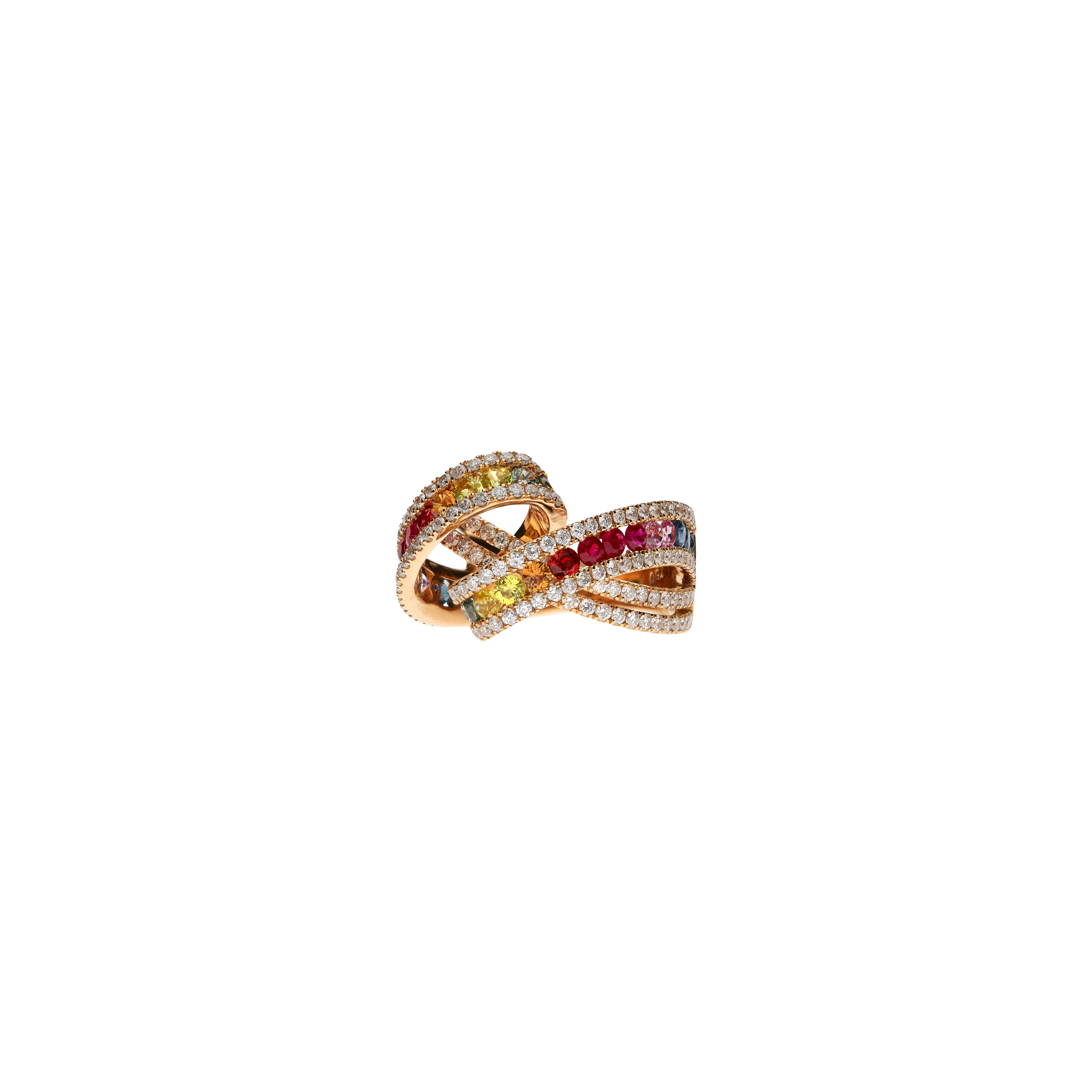 ANELLO RAINBOW IN ORO ROSA CON DIAMANTI E ZAFFIRI MULTICOLOR - KR1009/MS