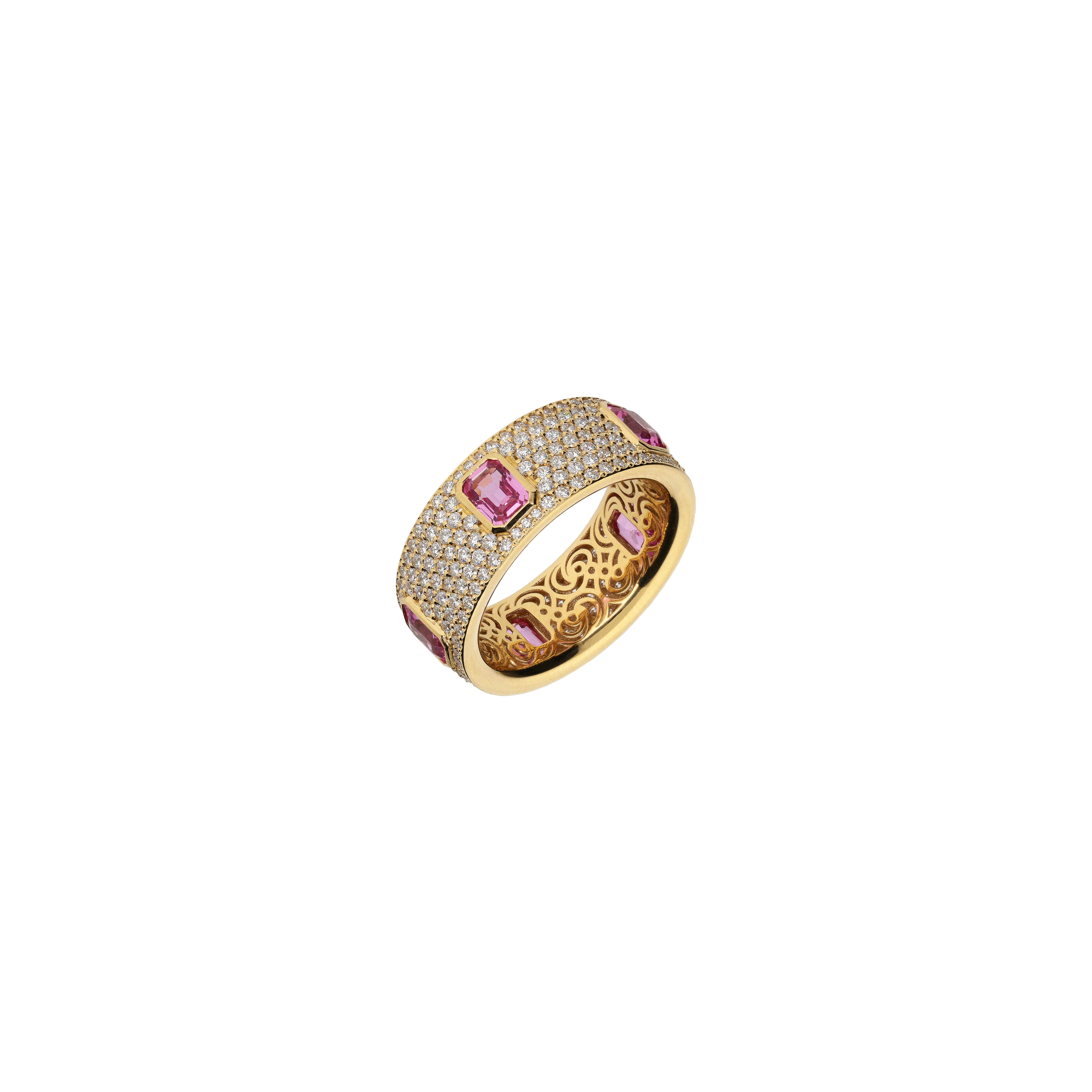 ANELLO IN ORO ROSA CON PAVE' DI DIAMANTI E ZAFFIRI ROSA - 000-4750NS-ZR