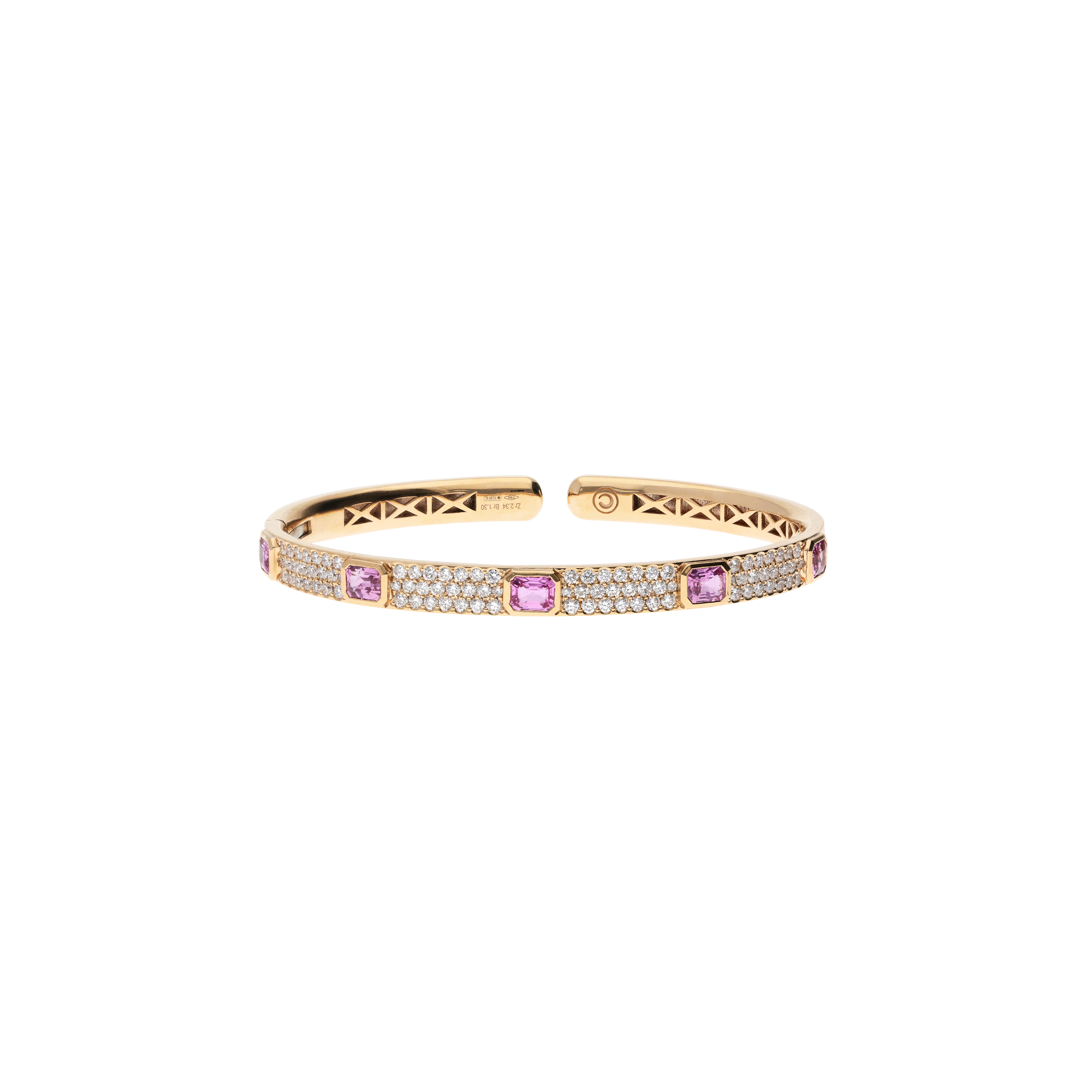 BRACCIALE RIGIDO IN ORO ROSA CON PAVE' DI DIAMANTI E ZAFFIRI ROSA - 000-4498NS-ZR