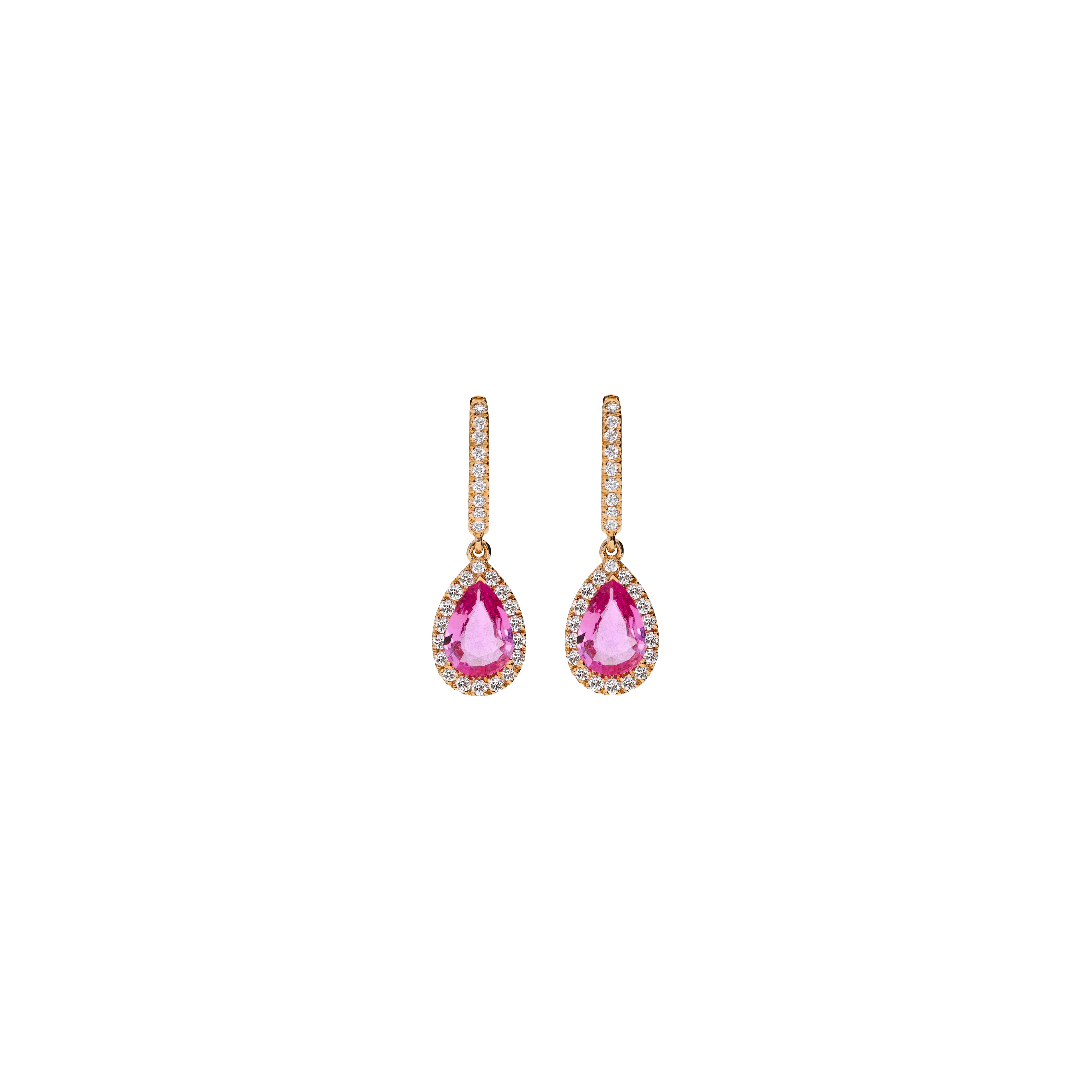 ORECCHINI A CERCHIETTO IN ORO ROSA E DIAMANTI CON PENDENTI GOCCE IN ZAFFIRI ROSA E DIAMANTI - 372-3573-ZR