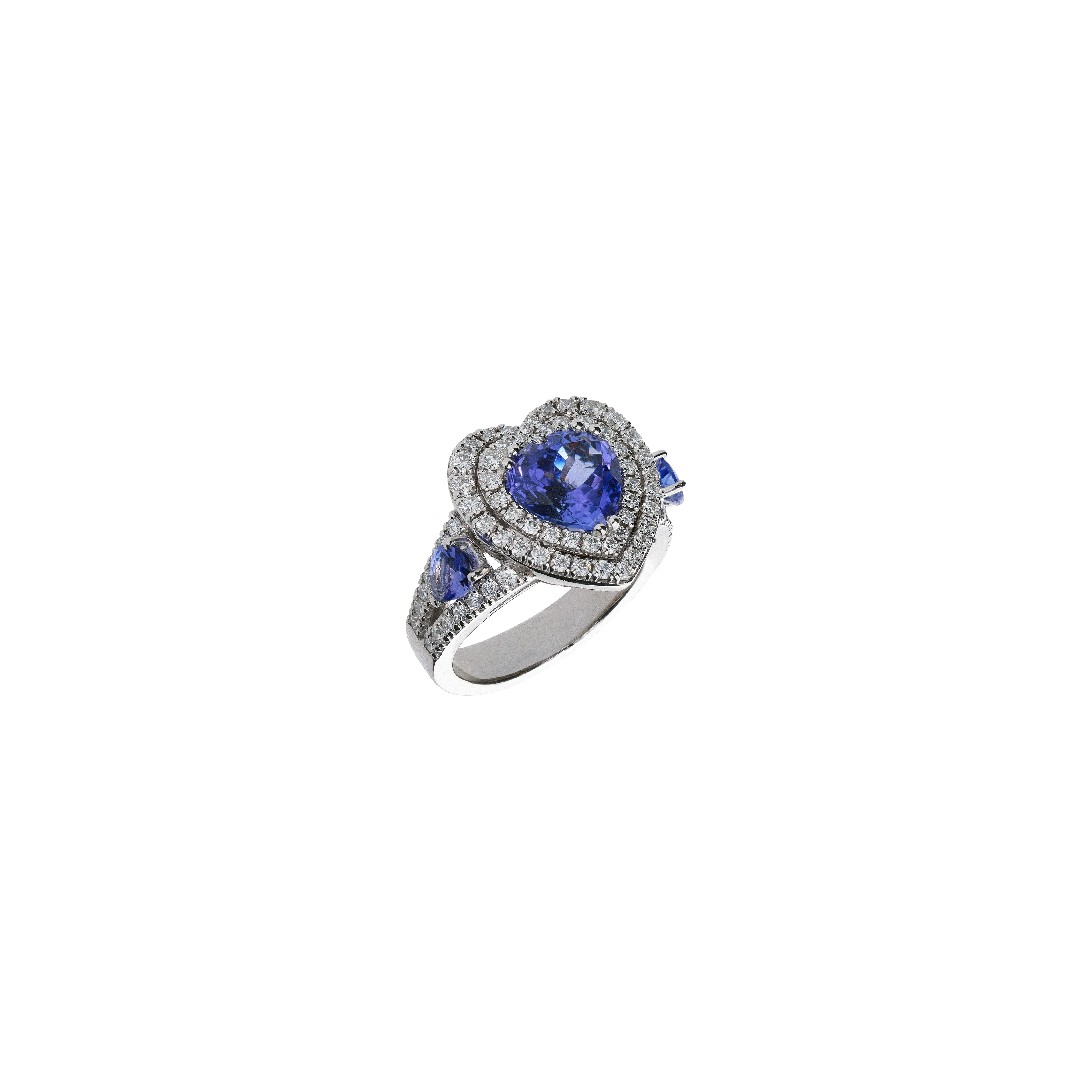 ANELLO CUORE IN ORO BIANCO CON PAVÉ DI DIAMANTI E TANZANITE - 1AN1480871/7