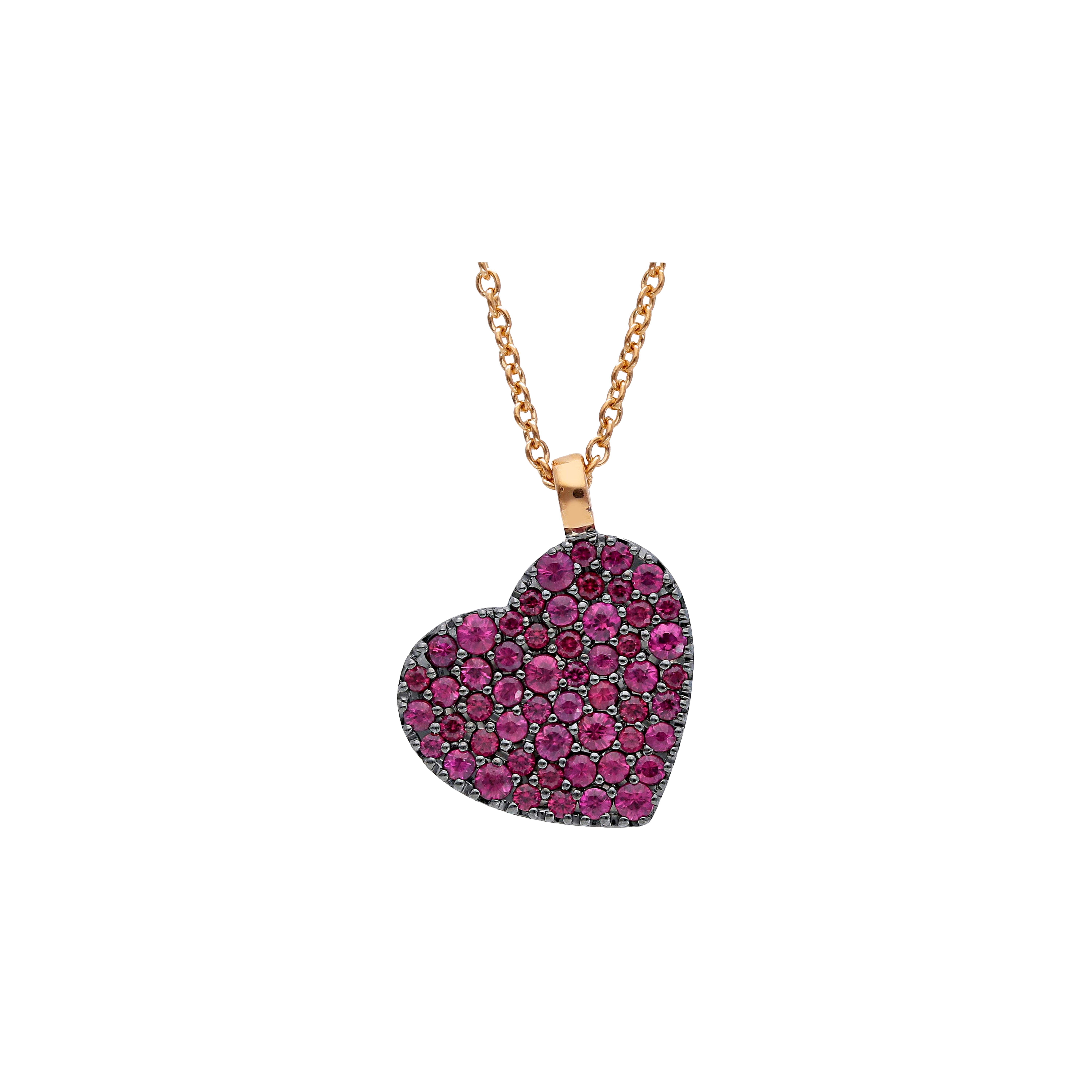 COLLANA CUORE IN ORO ROSA E ORO NERO BRUNITO CON PAVÉ DI RUBINI - VP24881RUPS