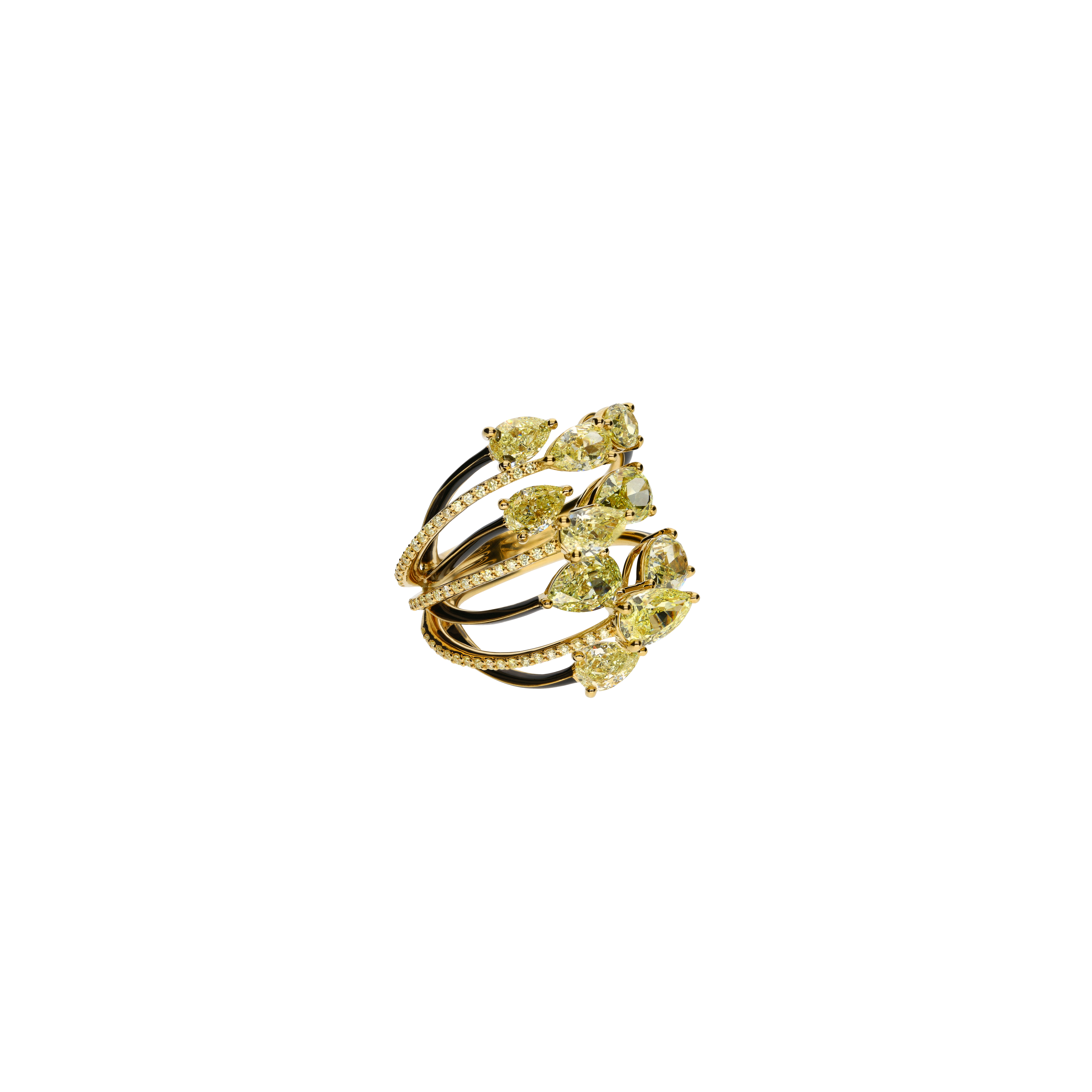 ANELLO RAMI IN ORO GIALLO CON  DIAMANTI FANCY YELLOW - VRH03157DYEBLKY