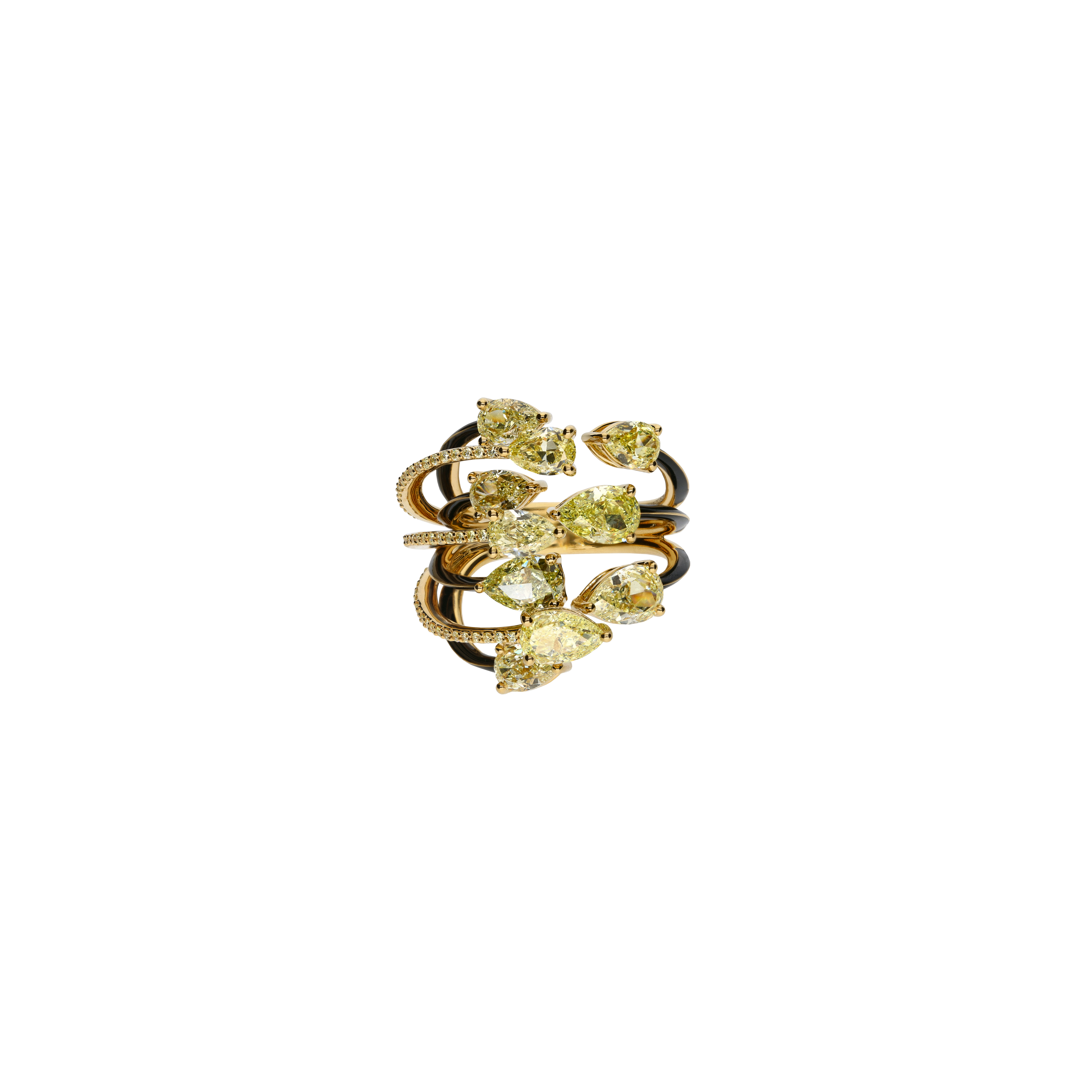 ANELLO RAMI IN ORO GIALLO CON  DIAMANTI FANCY YELLOW - VRH03157DYEBLKY