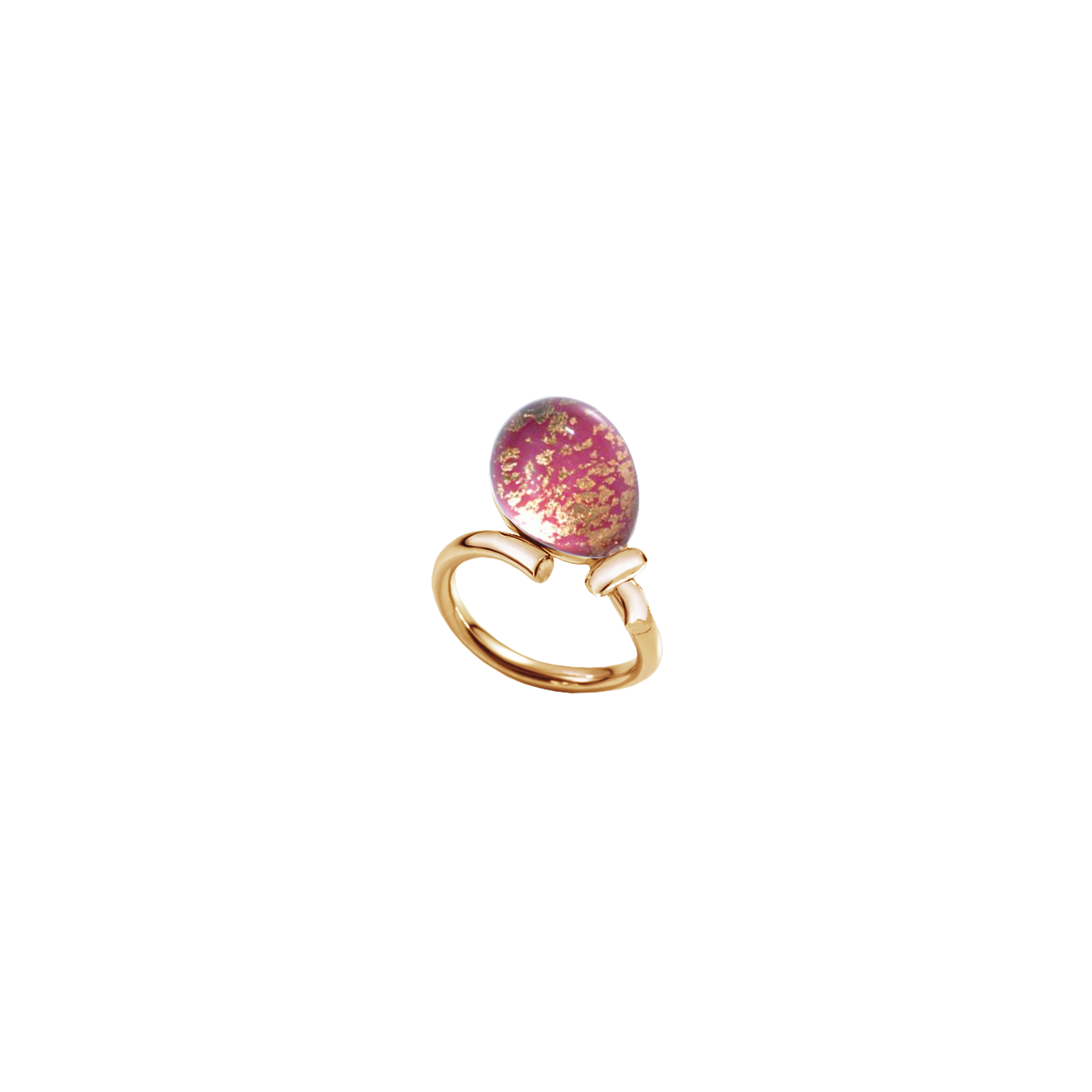 ANELLO PALLONCINI IN ORO ROSA CON CRISTALLO RODONITE E FOGLIA ORO - 000786A303