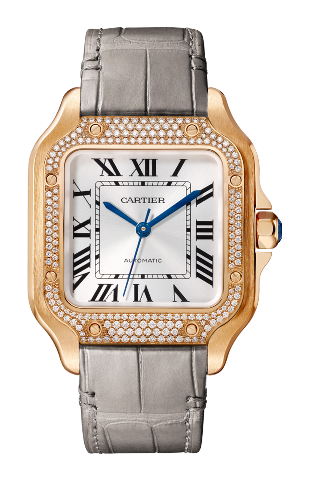 SANTOS DE CARTIER MODELLO MEDIO, AUTOMATICO, ORO ROSA E DIAMANTI, 2 CINTURINI INTERCAMBIABILI - WJSA0012