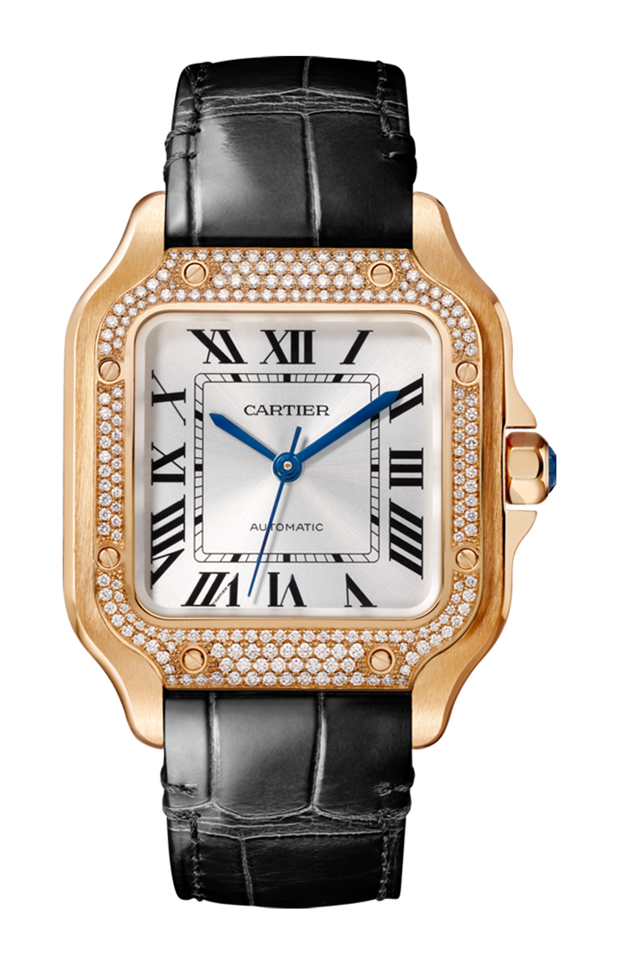 SANTOS DE CARTIER MODELLO MEDIO, AUTOMATICO, ORO ROSA E DIAMANTI, 2 CINTURINI INTERCAMBIABILI - WJSA0012