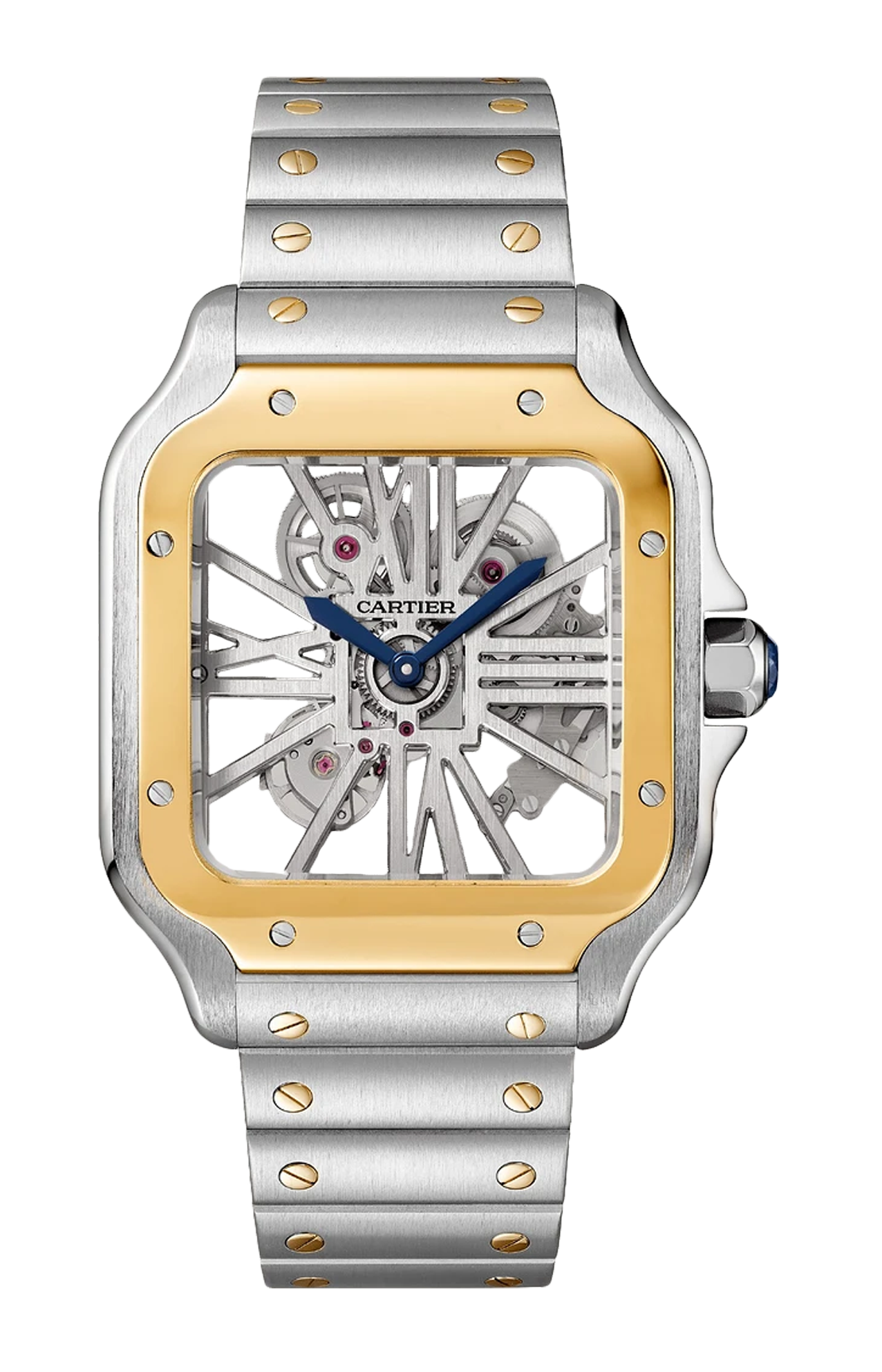 SANTOS DE CARTIER MODELLO GRANDE, MANUALE, ORO GIALLO E ACCIAIO, CINTURINI INTERCAMBIABILI IN METALLO E PELLE - WHSA0019