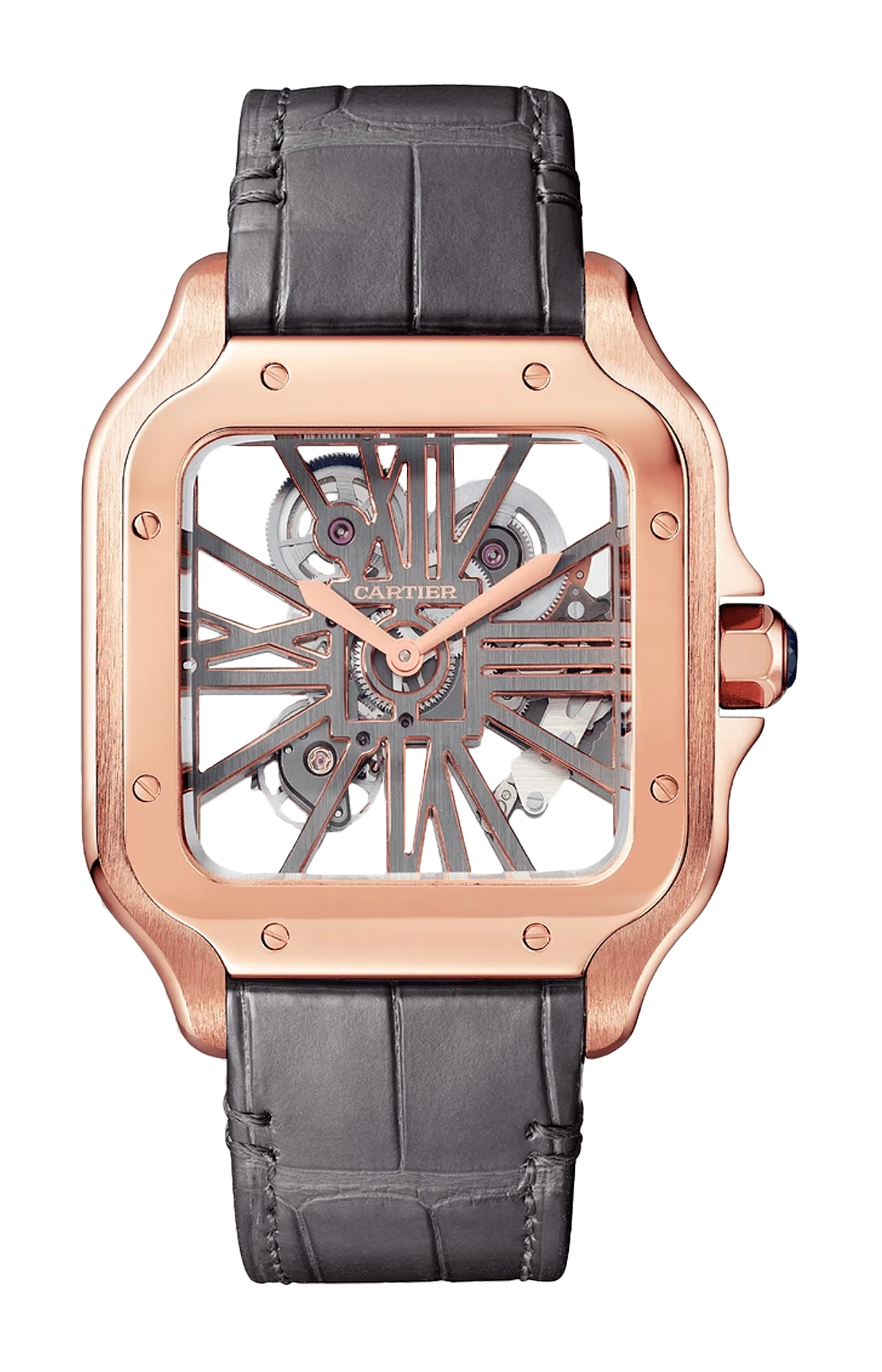 SANTOS DE CARTIER MODELLO GRANDE, MANUALE, ORO ROSA, CINTURINI INTERCAMBIABILI IN PELLE - WHSA0018