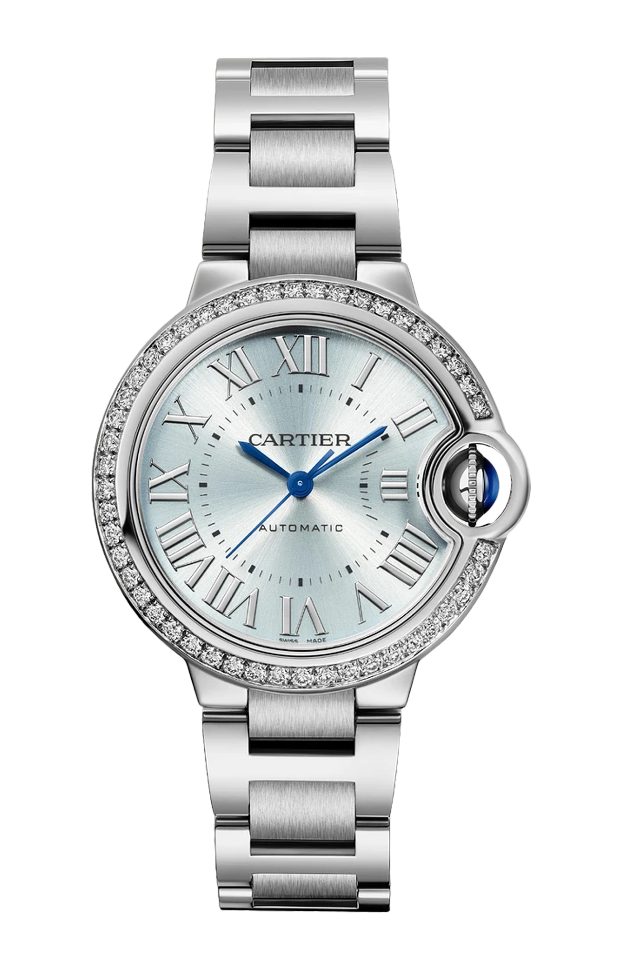 BALLON BLEU DE CARTIER 33 MM, ACCIAIO E DIAMANTI - W4BB0028