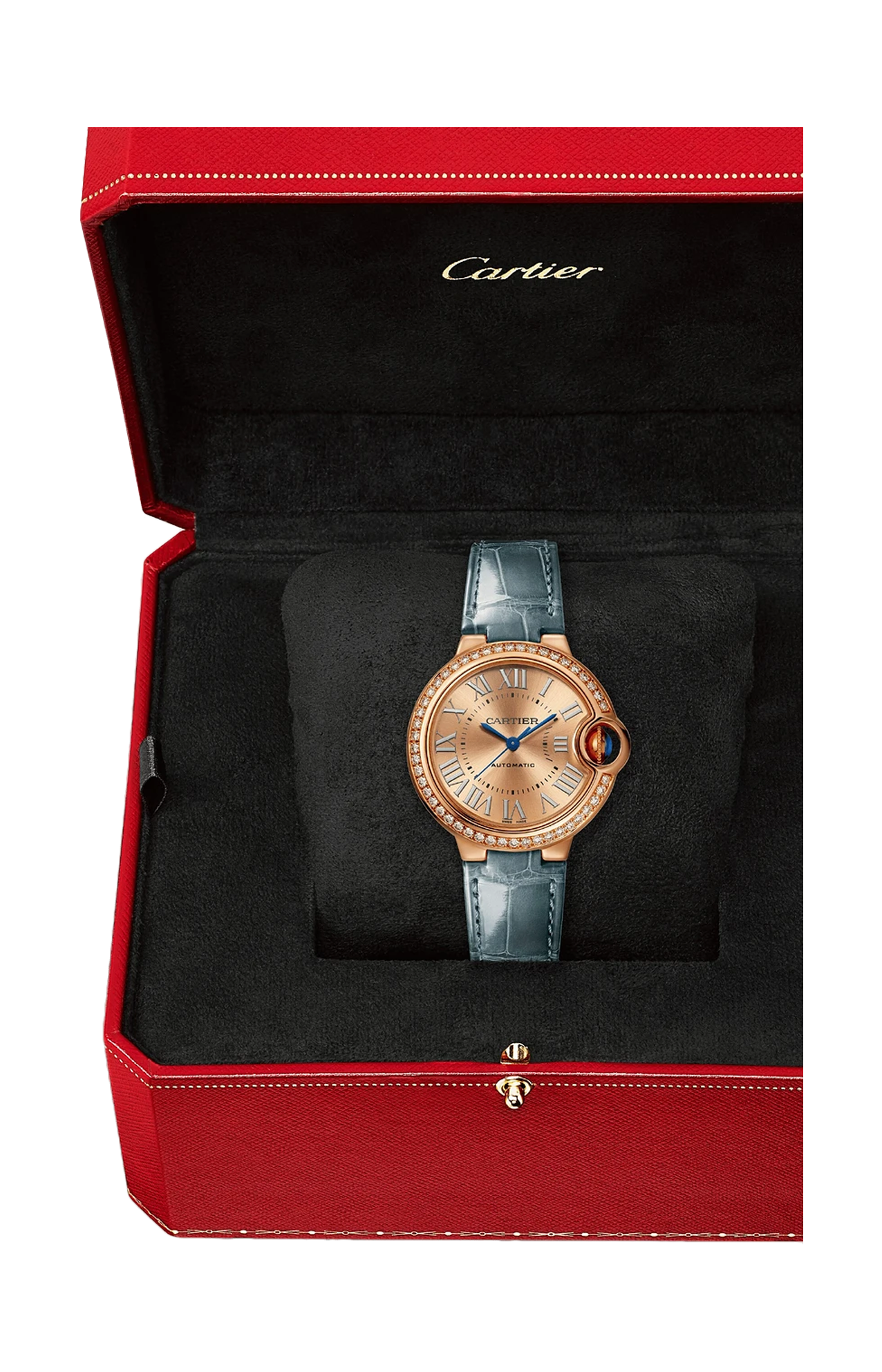 BALLON BLEU DE CARTIER 33 MM, ORO ROSA, DIAMANTI, PELLE - WJBB0076