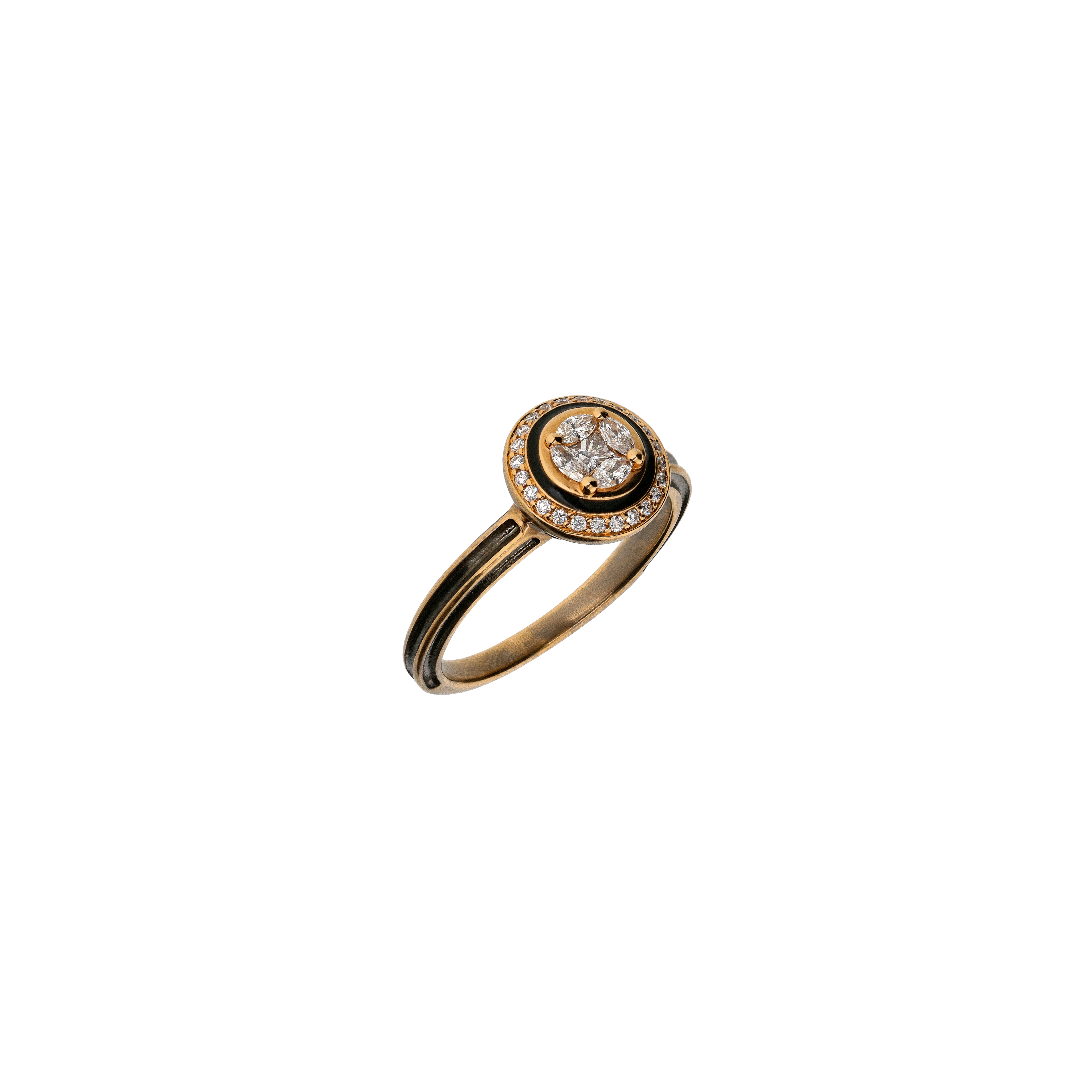 ANELLO IN ORO ROSA SATINATO CON DIAMANTI E ONICE - VR27753DEBKP