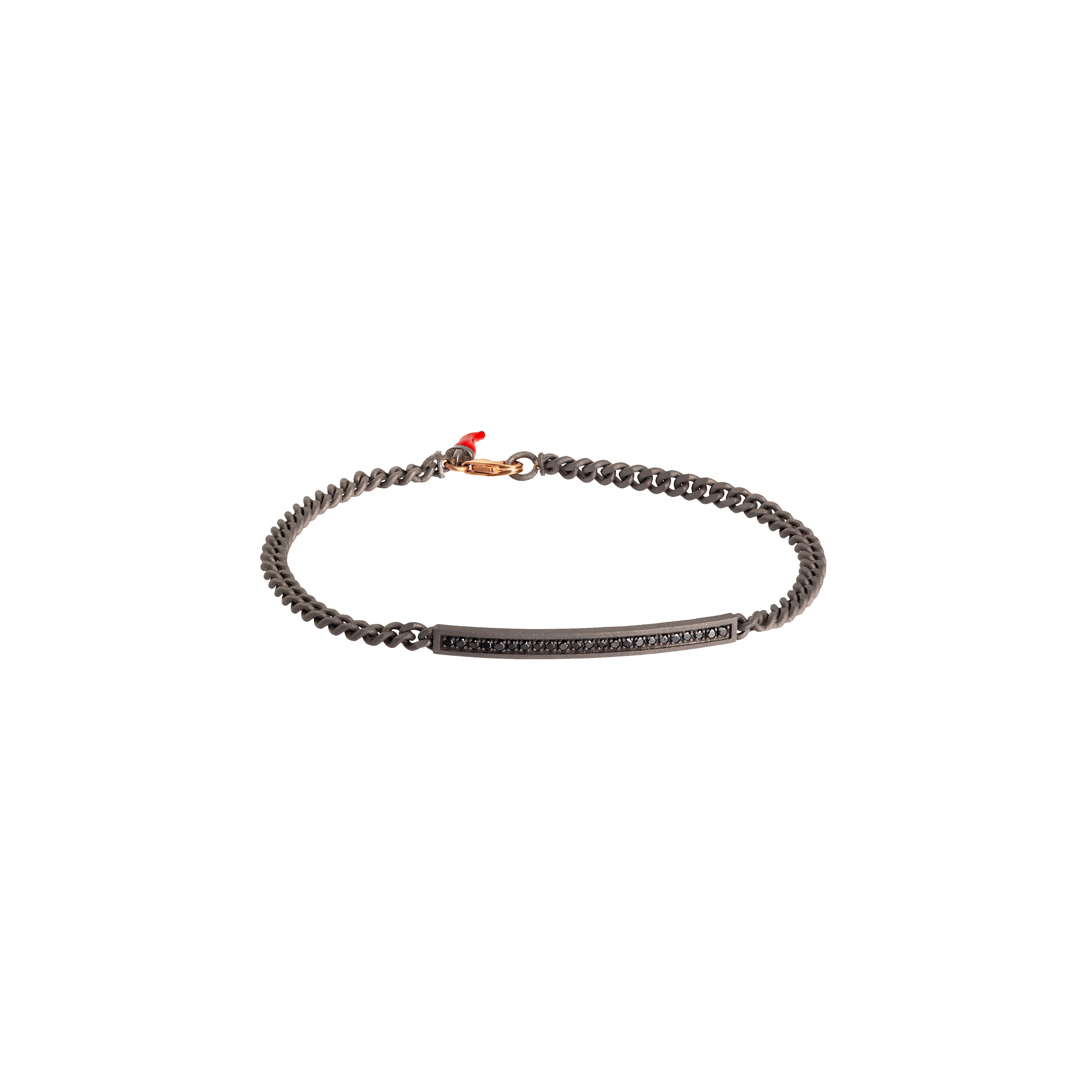 BRACCIALE UOMO GROUMETTE IN TITANIO E ORO ROSSO CON BARRETTA E DIAMANTI BLACK - MINBRT23BBARK - MINBRT23BBARK