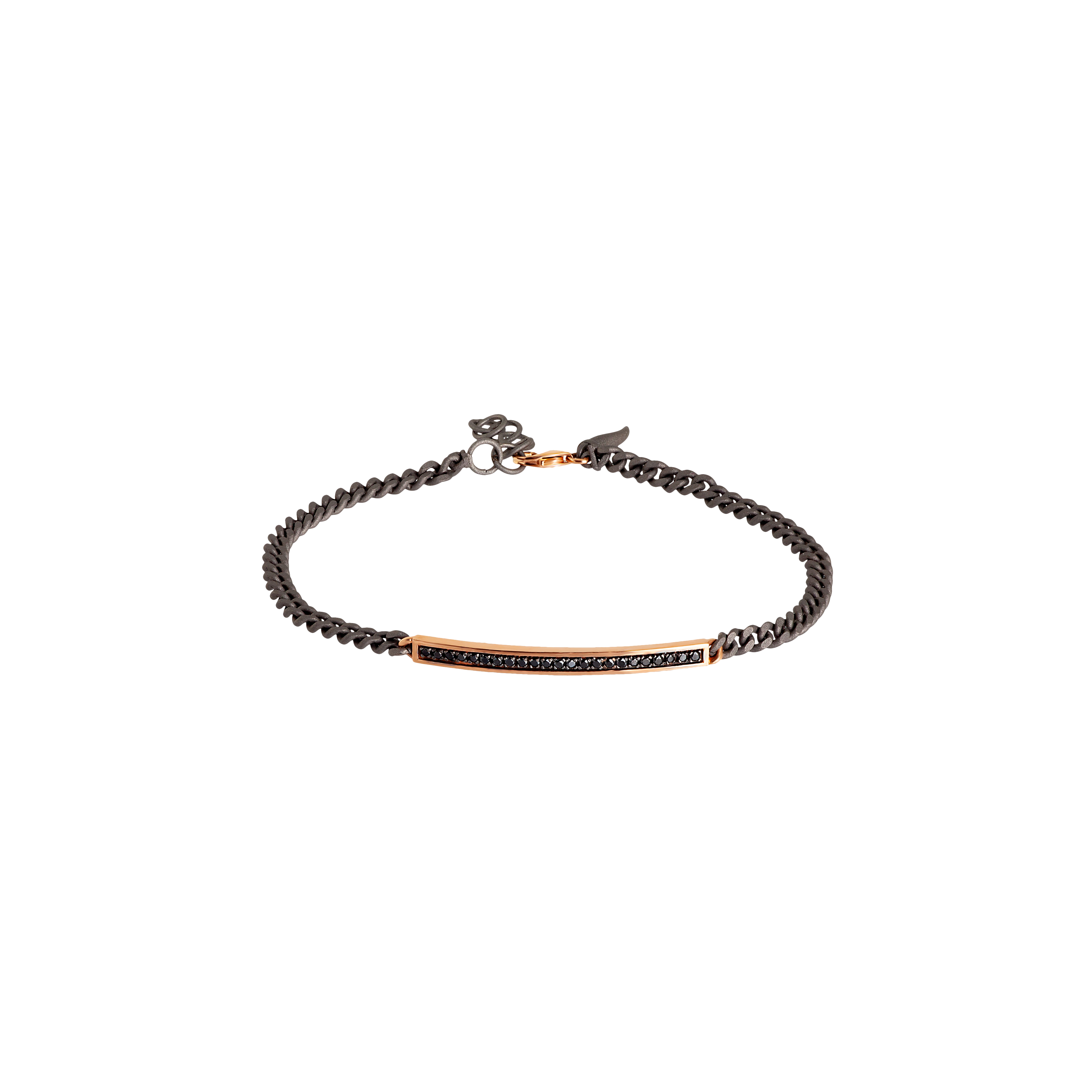 BRACCIALE UOMO CATENA GROUMETTE IN TITANIO, BARRETTA IN ORO ROSSO, DIAMANTI BLACK - MINBRTRG23BBARK - MINBRTRG23BBARK