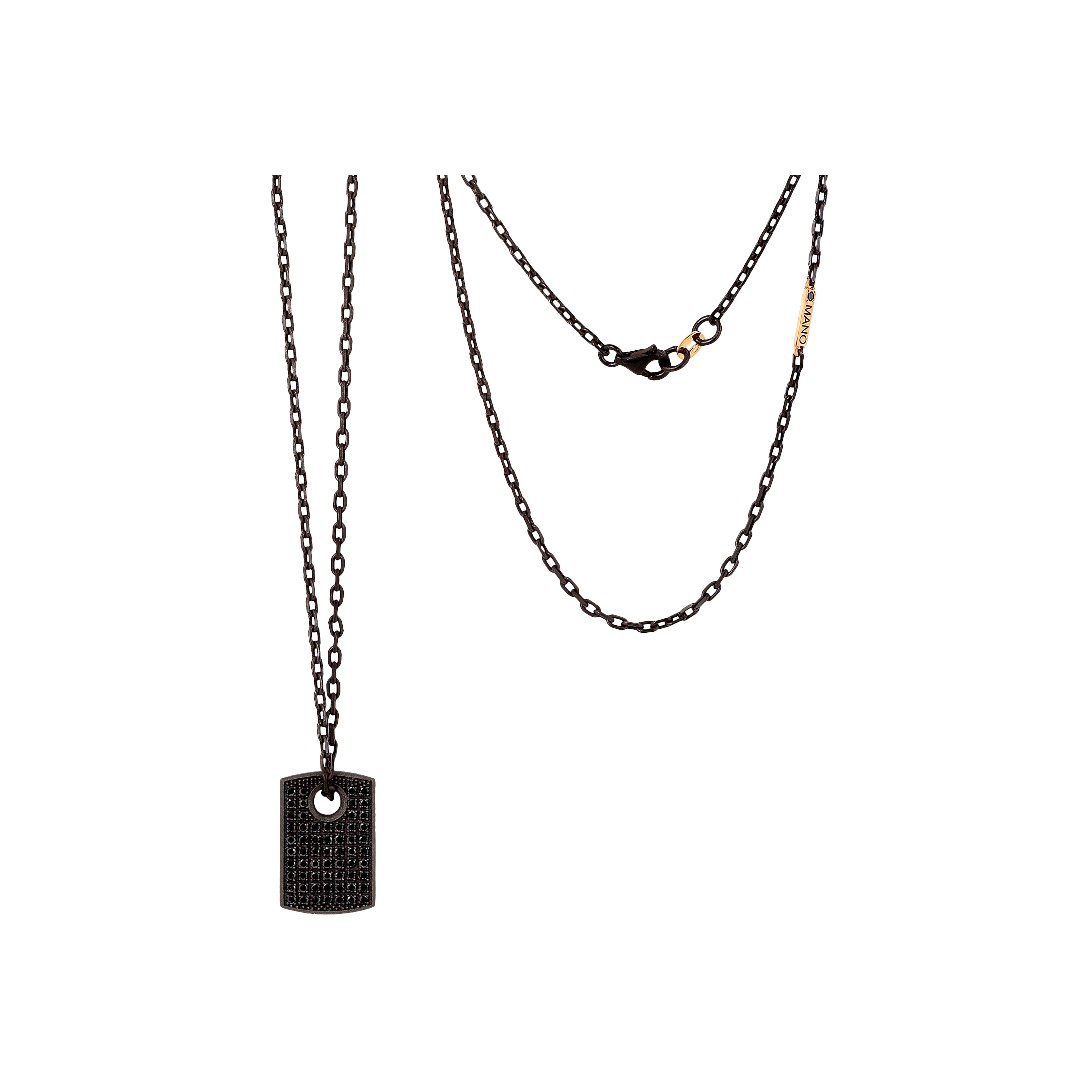 COLLANA UOMO MINIMAL CON TARGHETTA PICCOLA IN TITANIO, DIAMANTI BLACK E ORO ROSSO - MINPENTBTARPK - MINPENTBTARPK